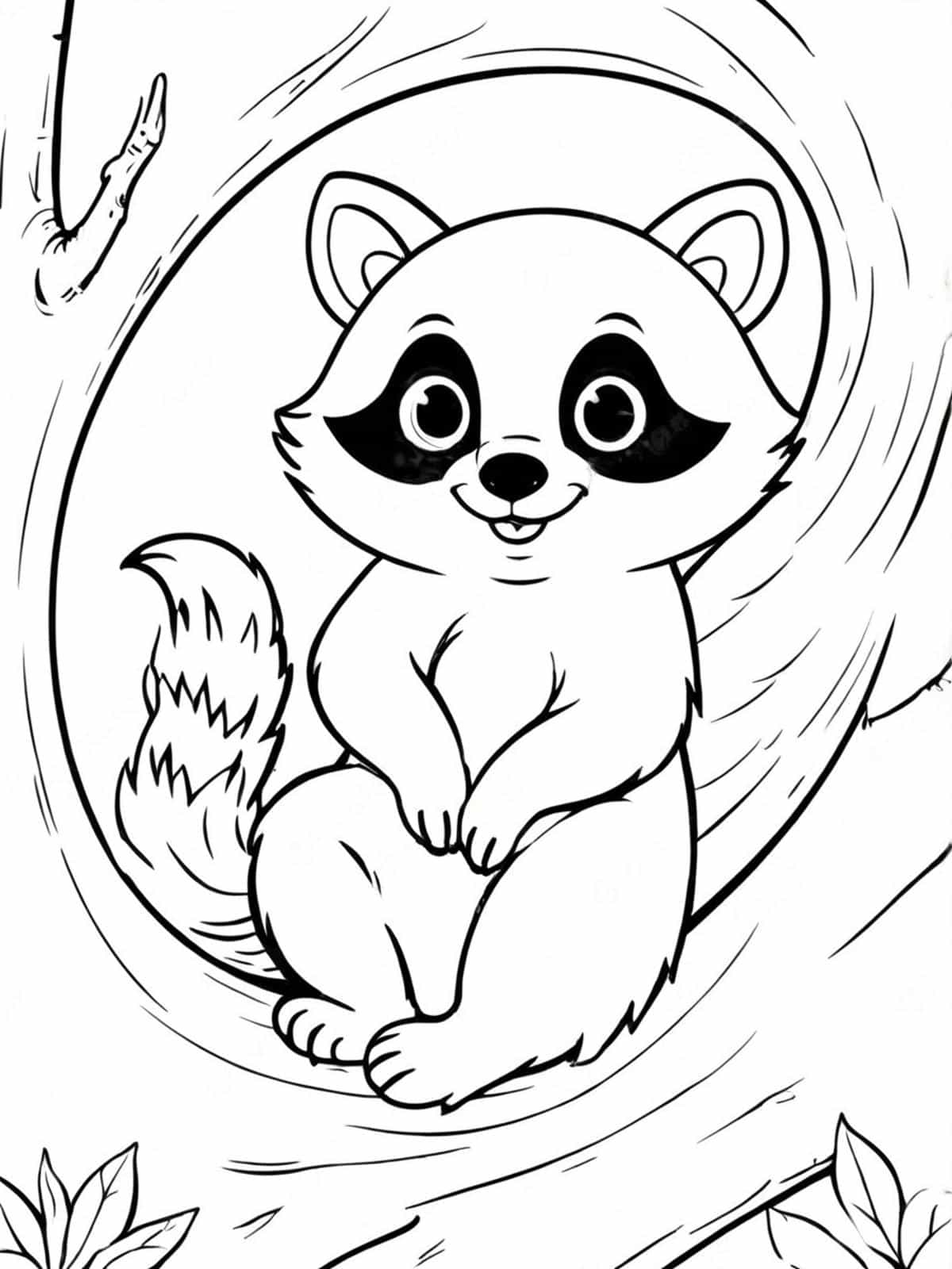 Raccoon Peeking Out From A Hollow Tree Coloring Pages