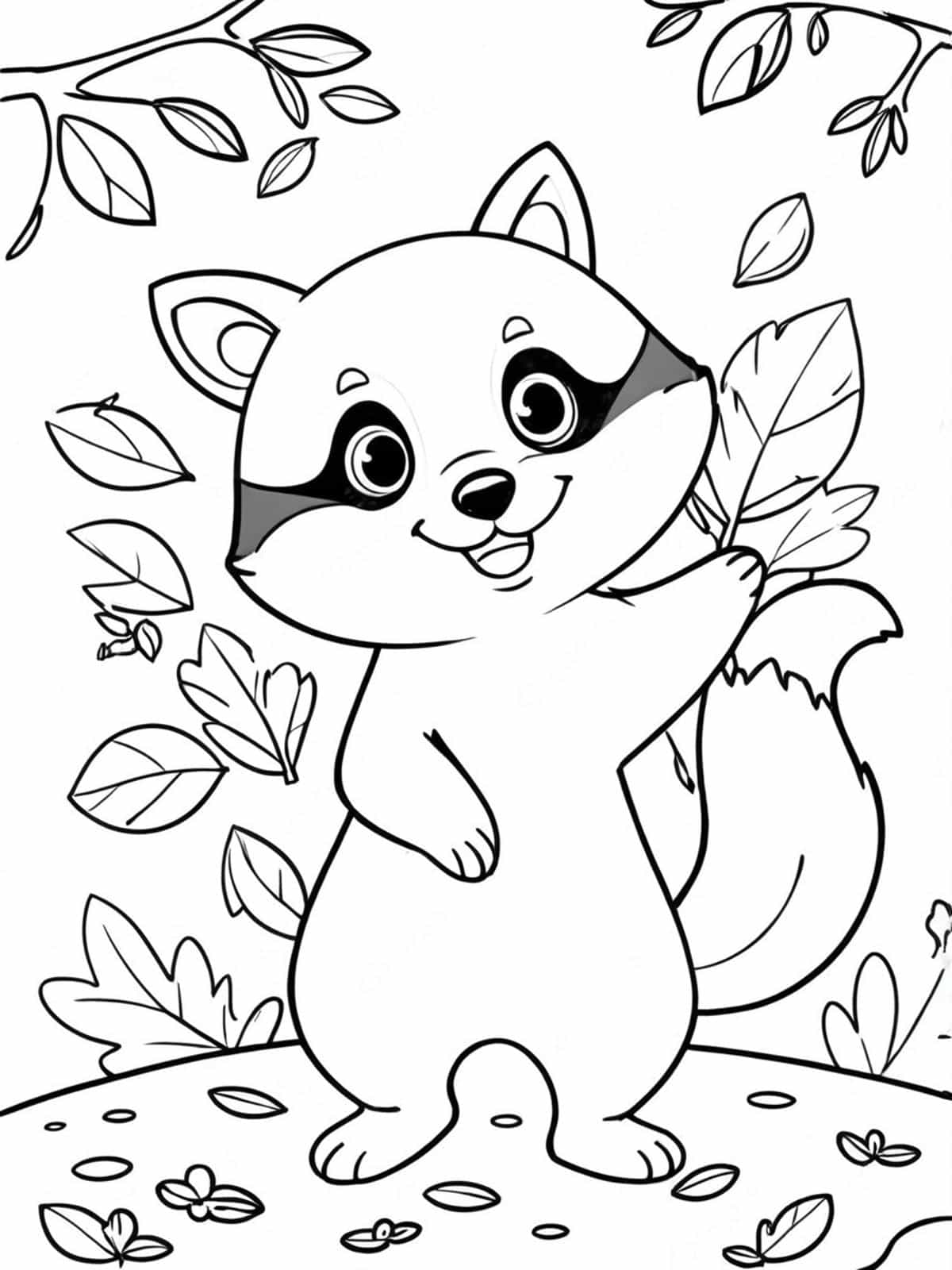 Raccoon Playing With Leaves Coloring Pages