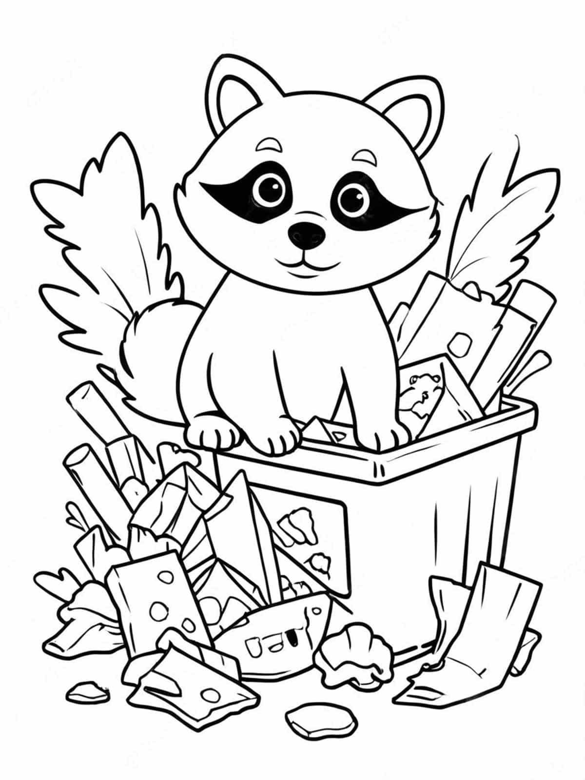 Raccoon Rummaging Through Trash Coloring Pages