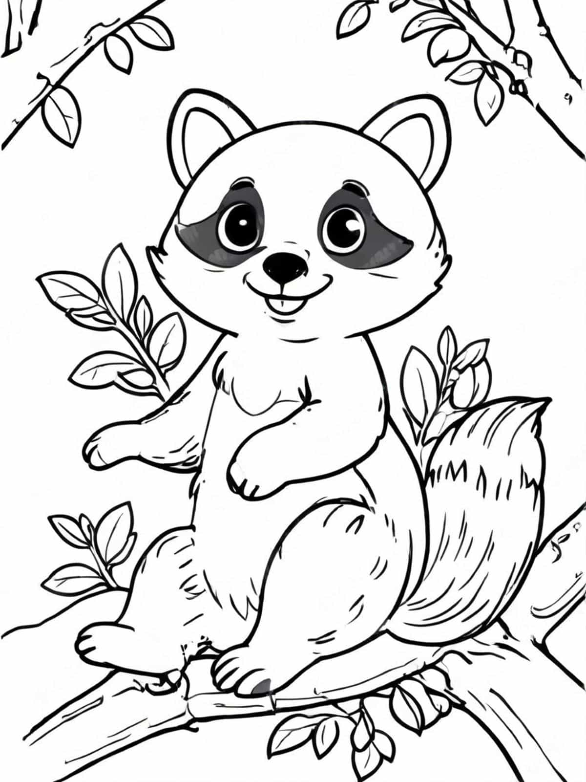 Raccoon Sitting On A Tree Branch Coloring Page