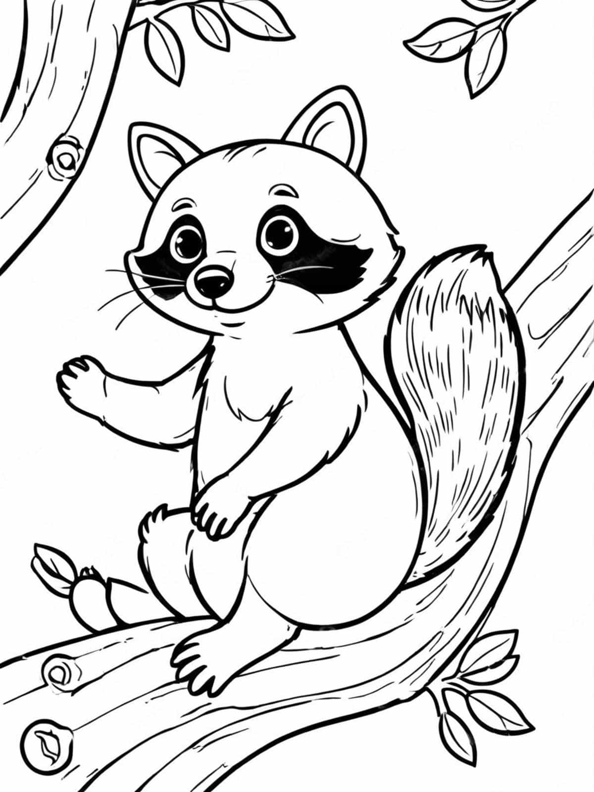 Raccoon Sitting On A Tree Branch Coloring Pages