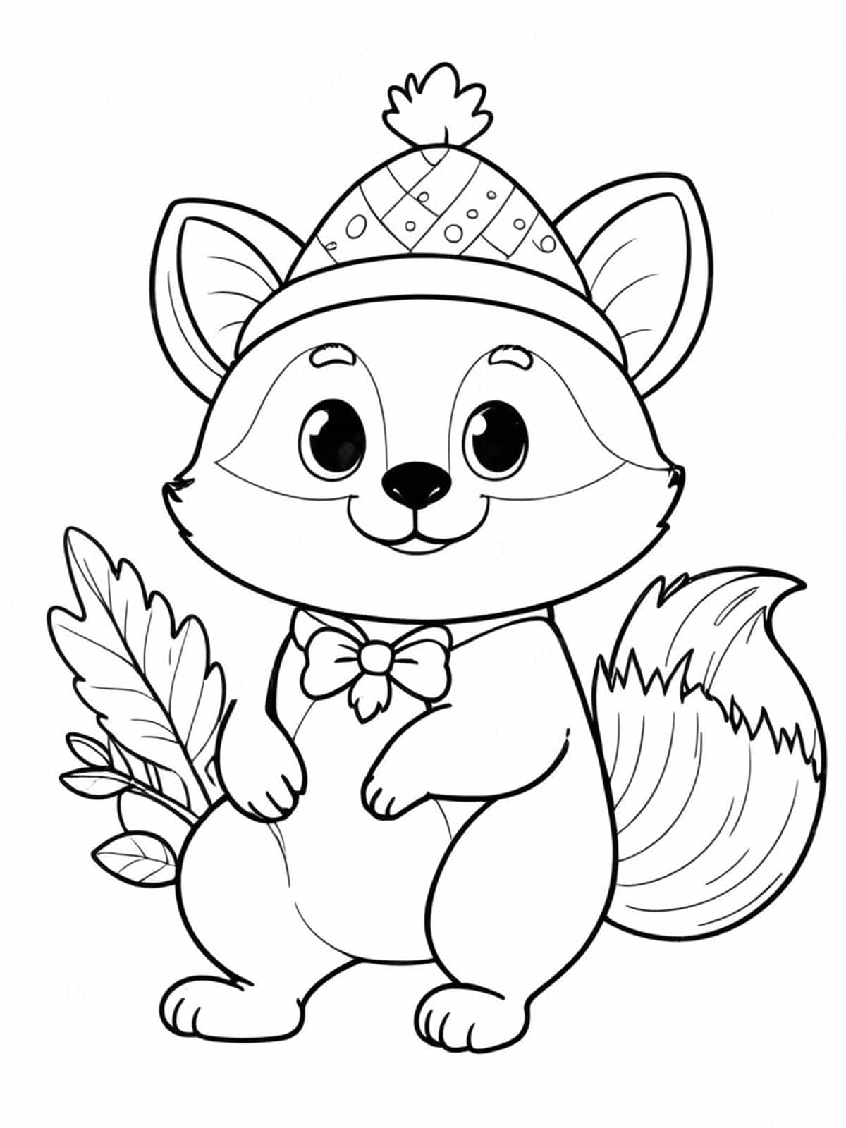 Raccoon Wearing A Cute Hat Coloring Pages