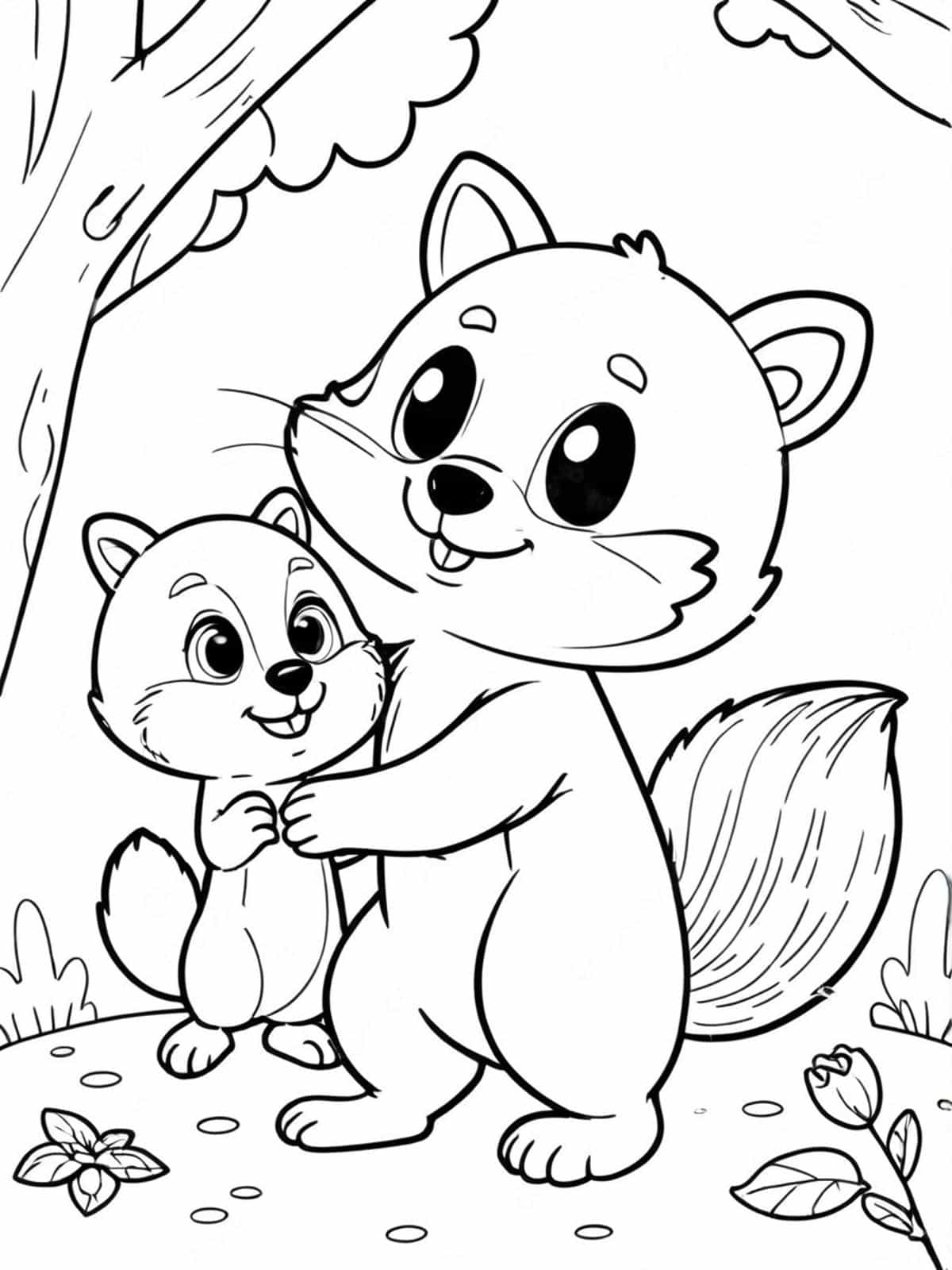 Raccoon With A Squirrel Friend Coloring Pages