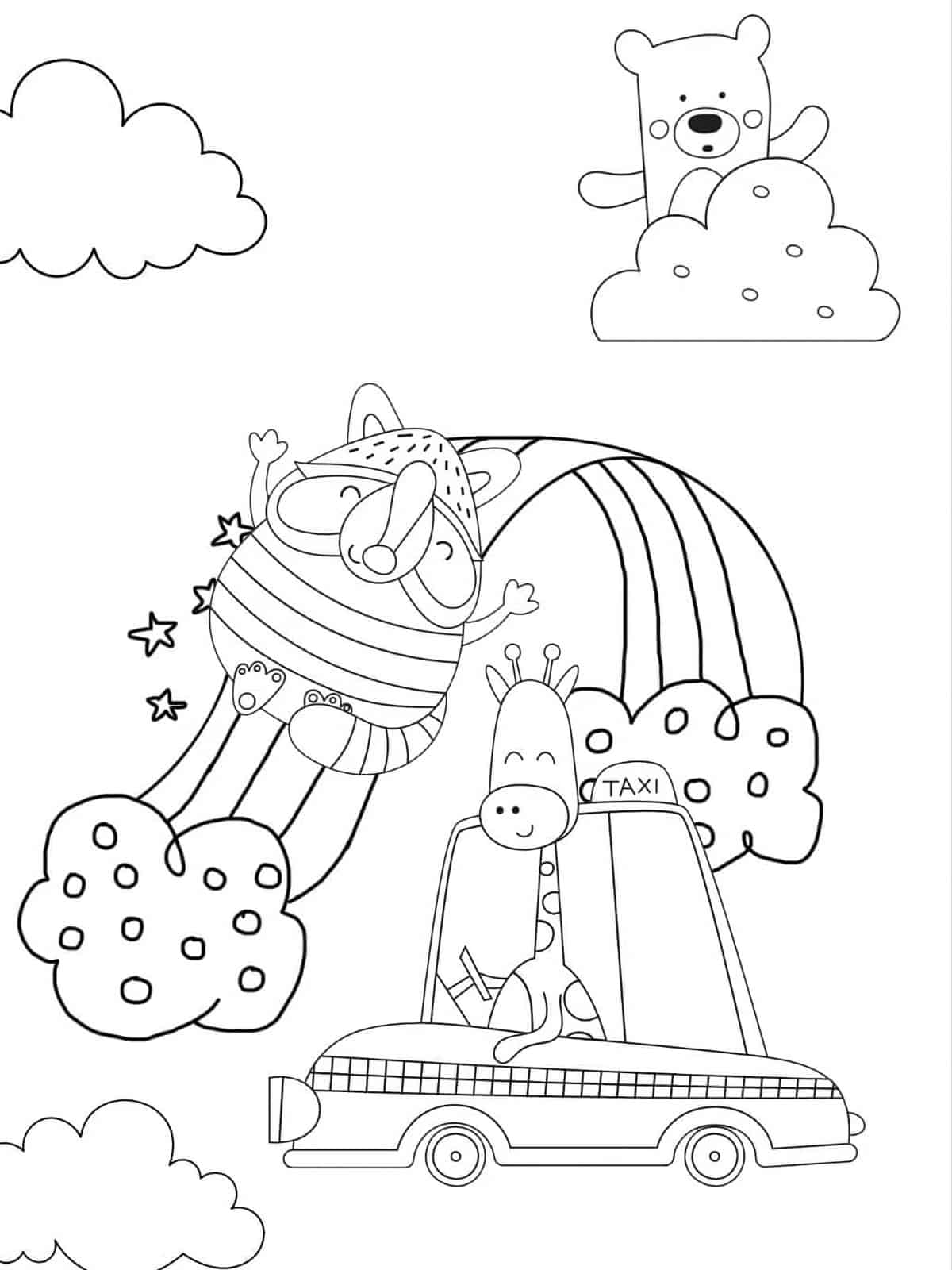 Rainbow With Birds Coloring Pages