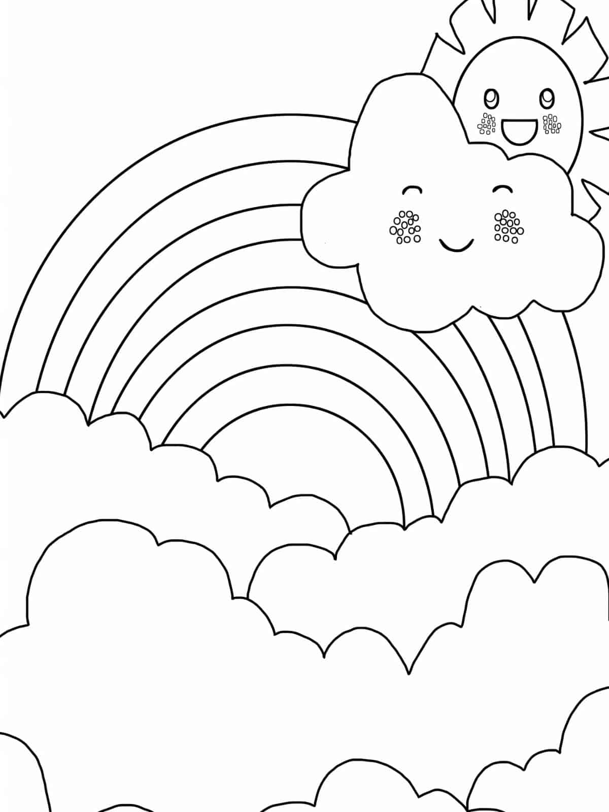 Rainbow With Clouds Coloring Pages