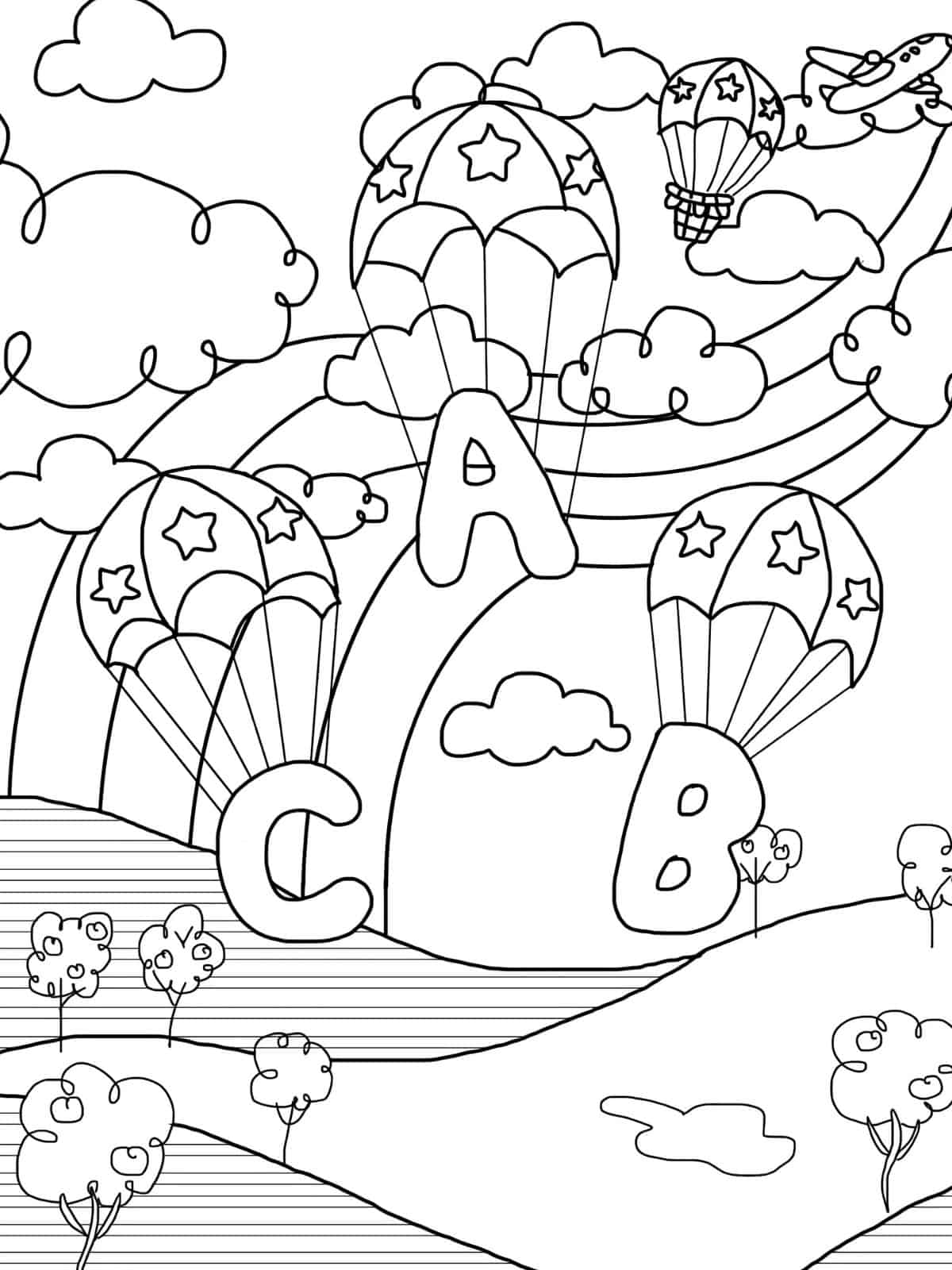 Rainbow With Moons Coloring Pages