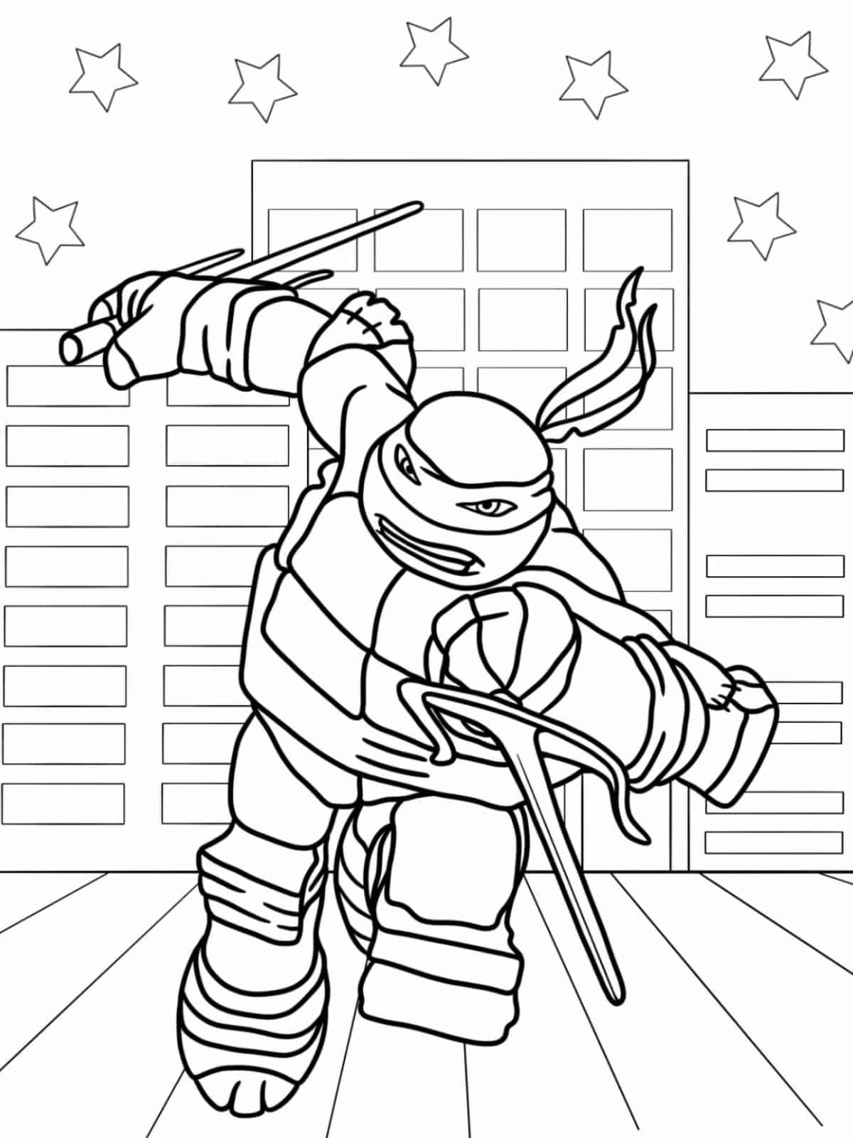 Raphael Using Twin Sai Swords Coloring Page