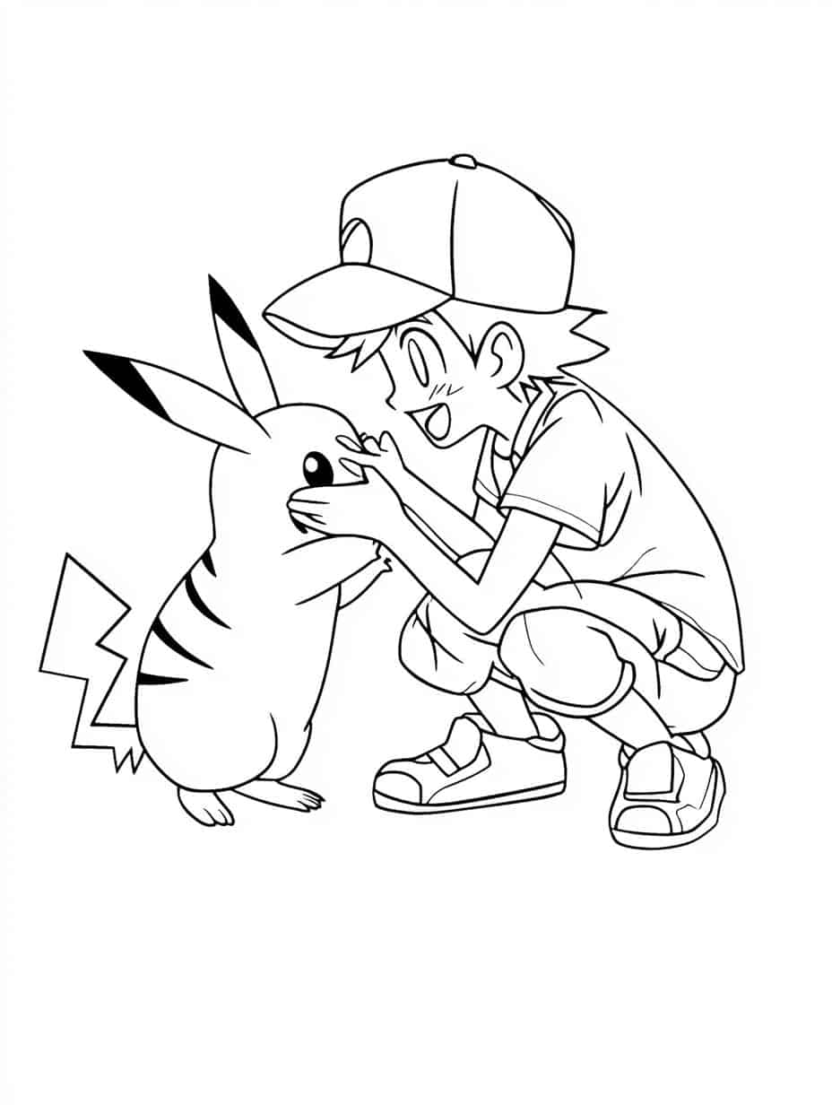 Satoshi And Pikachu Coloring Page