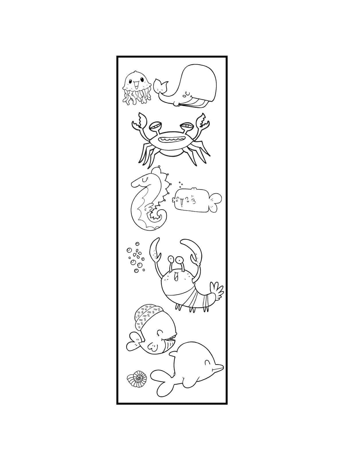 Sea Animal Bookmark Coloring Pages