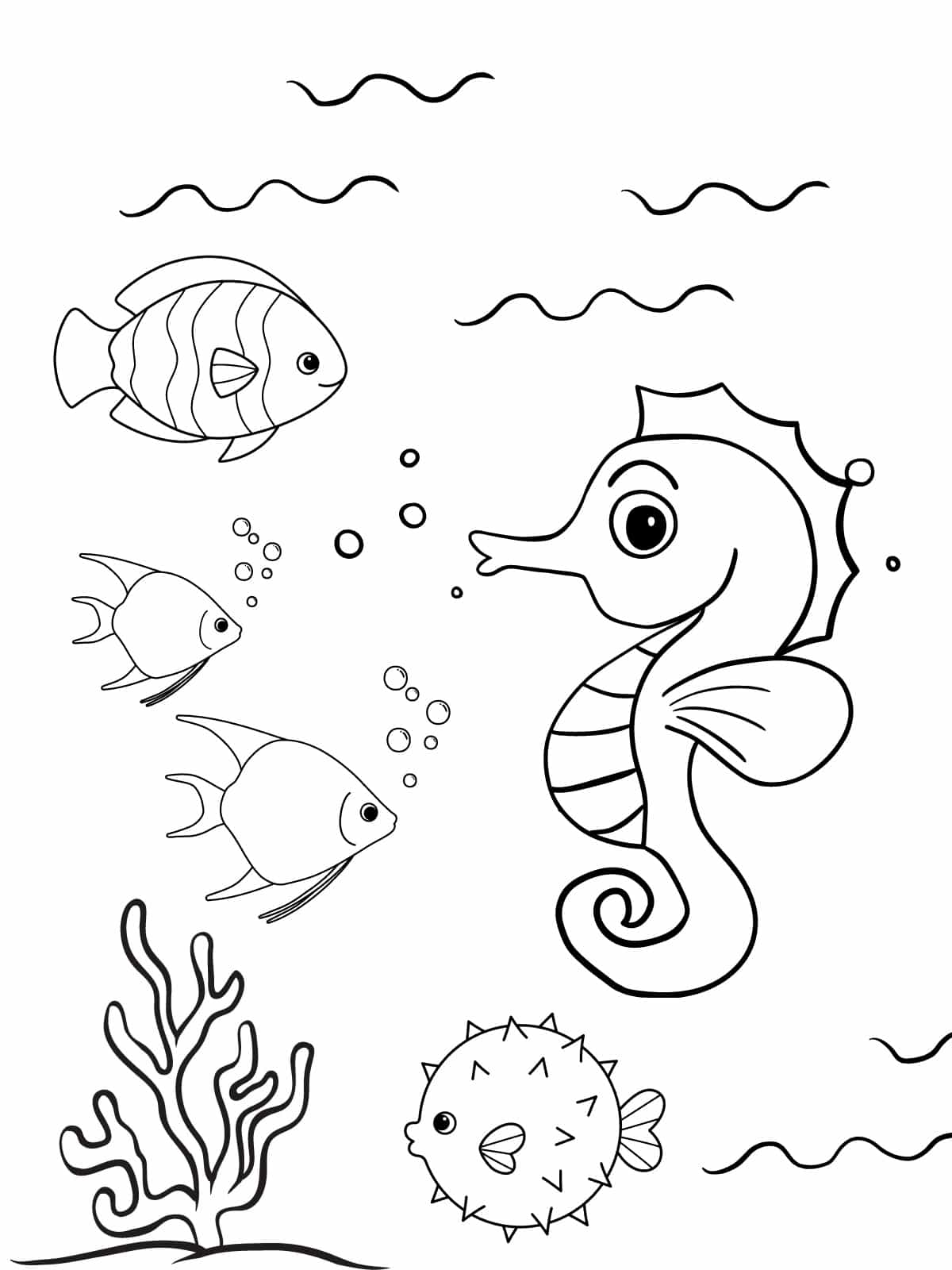 Seahorse And Fish Coloring Pages