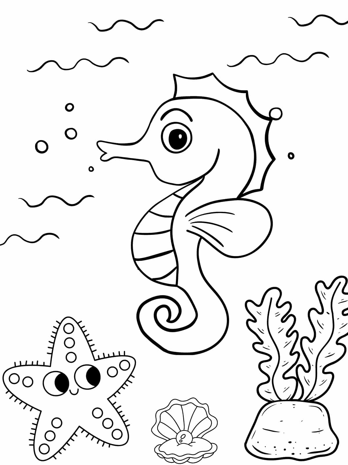 Seahorse And Starfish Coloring Pages