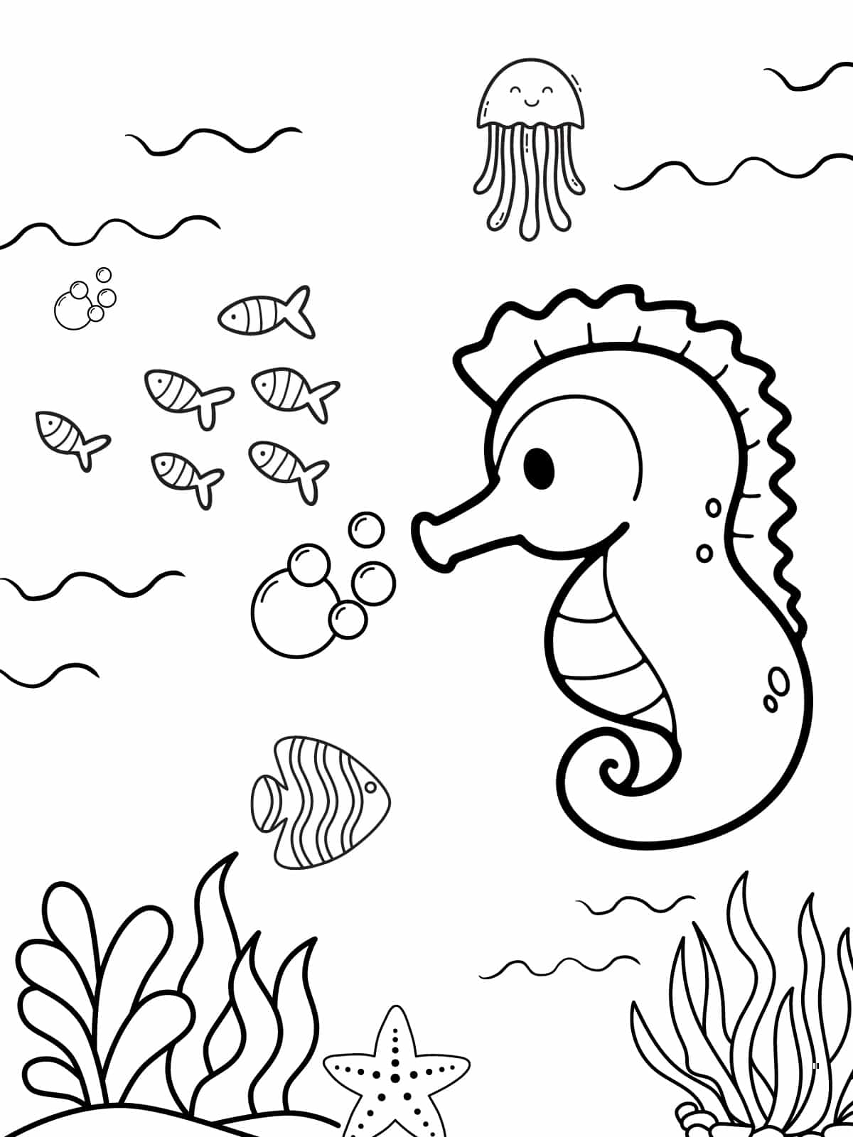 Seahorses Playing In The Waves Coloring