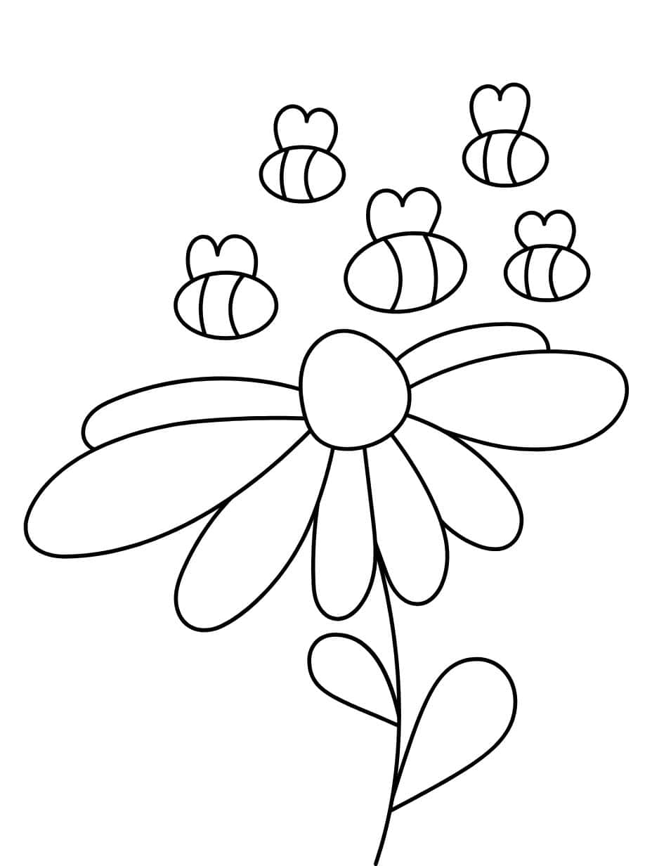 Simple Bee In Flower Coloring Page