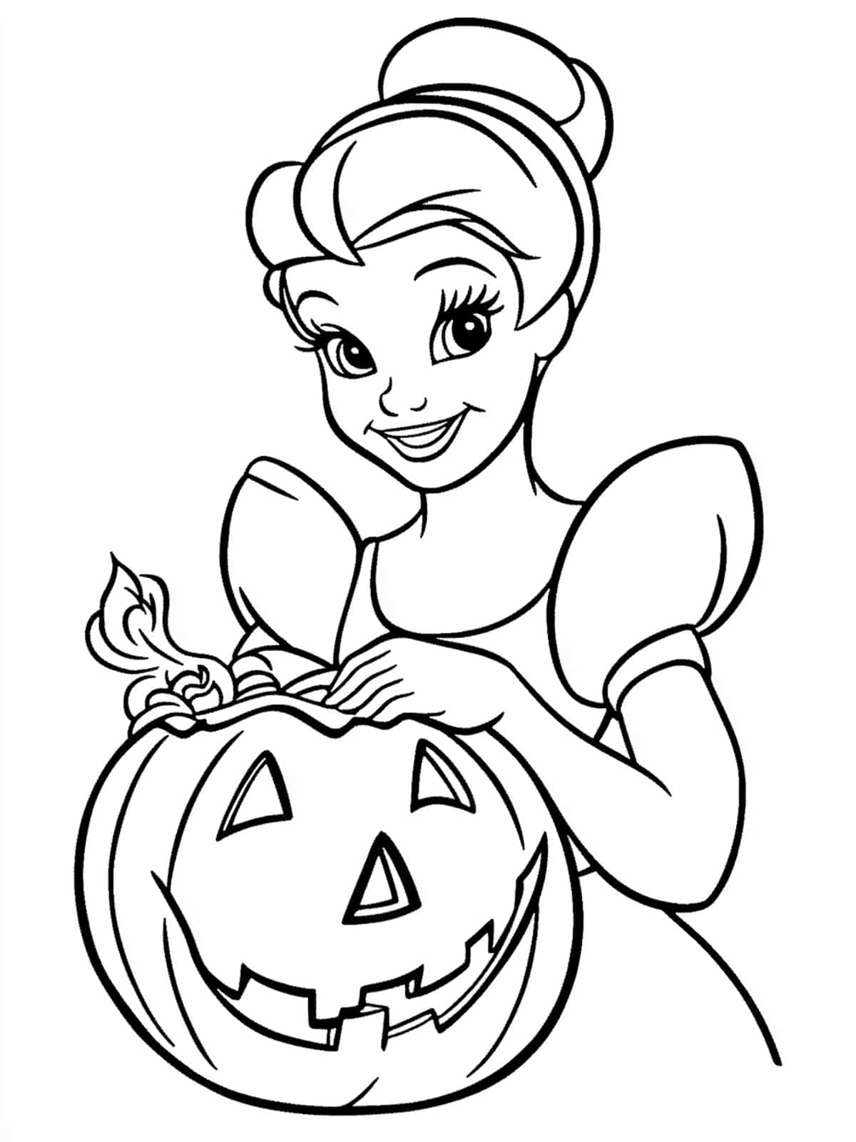 Simple Cinderella Making Jack O Lantern Coloring Pages