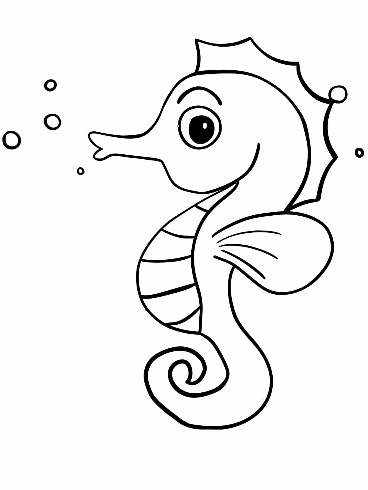 Simple Kawaii Seahorse Outline Coloring Pages