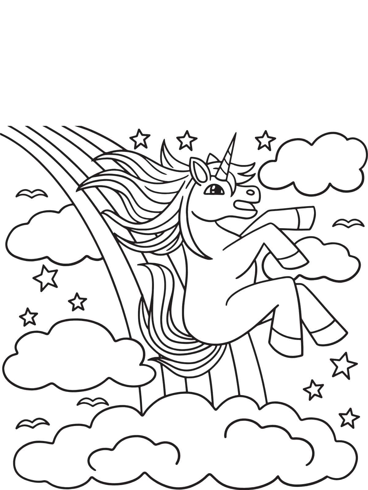 Simple Playing Unicorn Coloring Pages For Kids