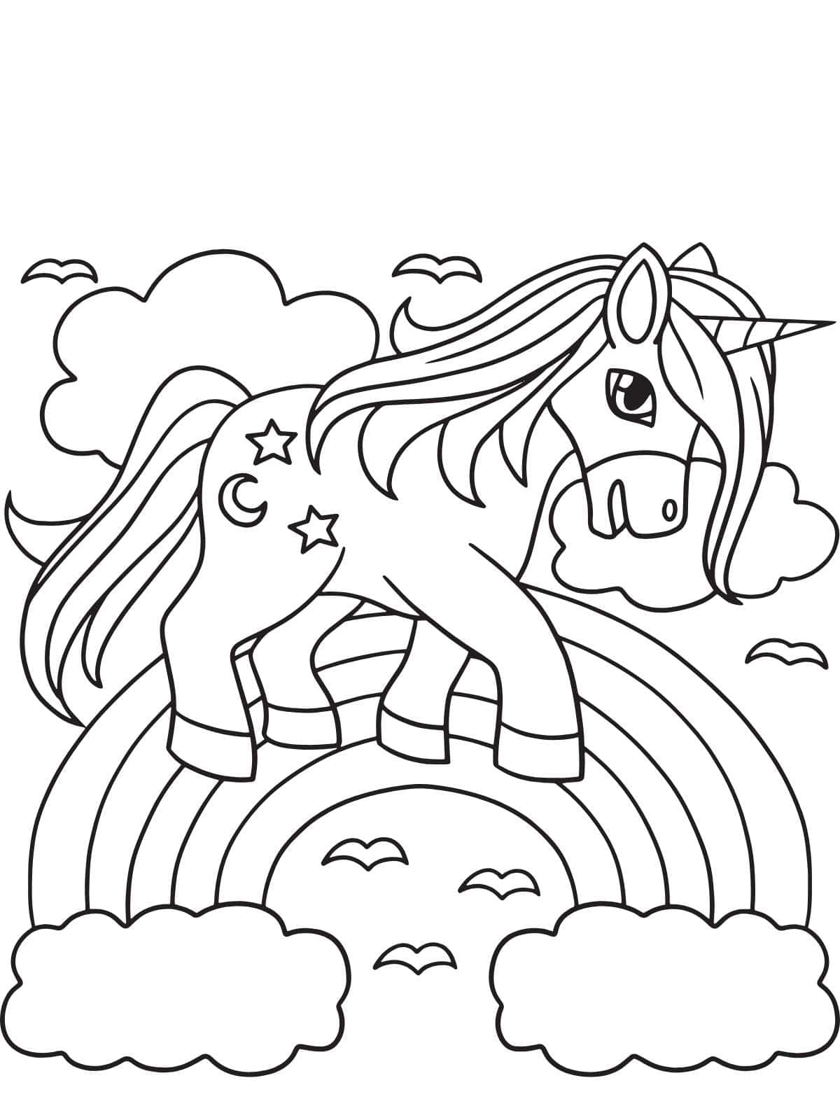 Simple Rainbow Unicorn Coloring Pages For Kids