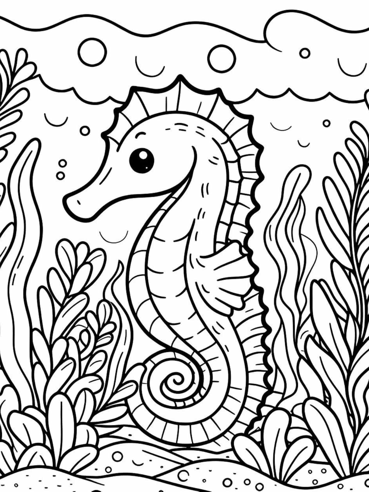 Simple Seahorse Outline Coloring Pages