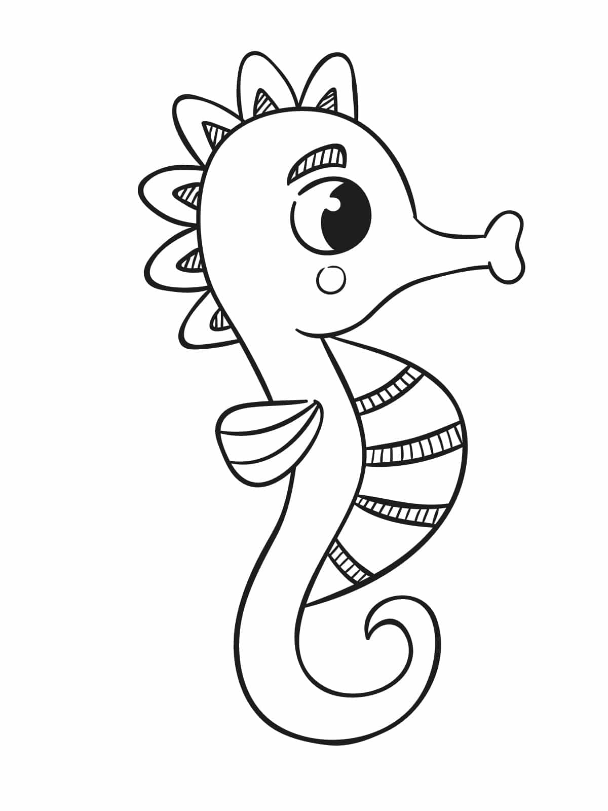 Simple Seahorse Outline Coloring Sheets