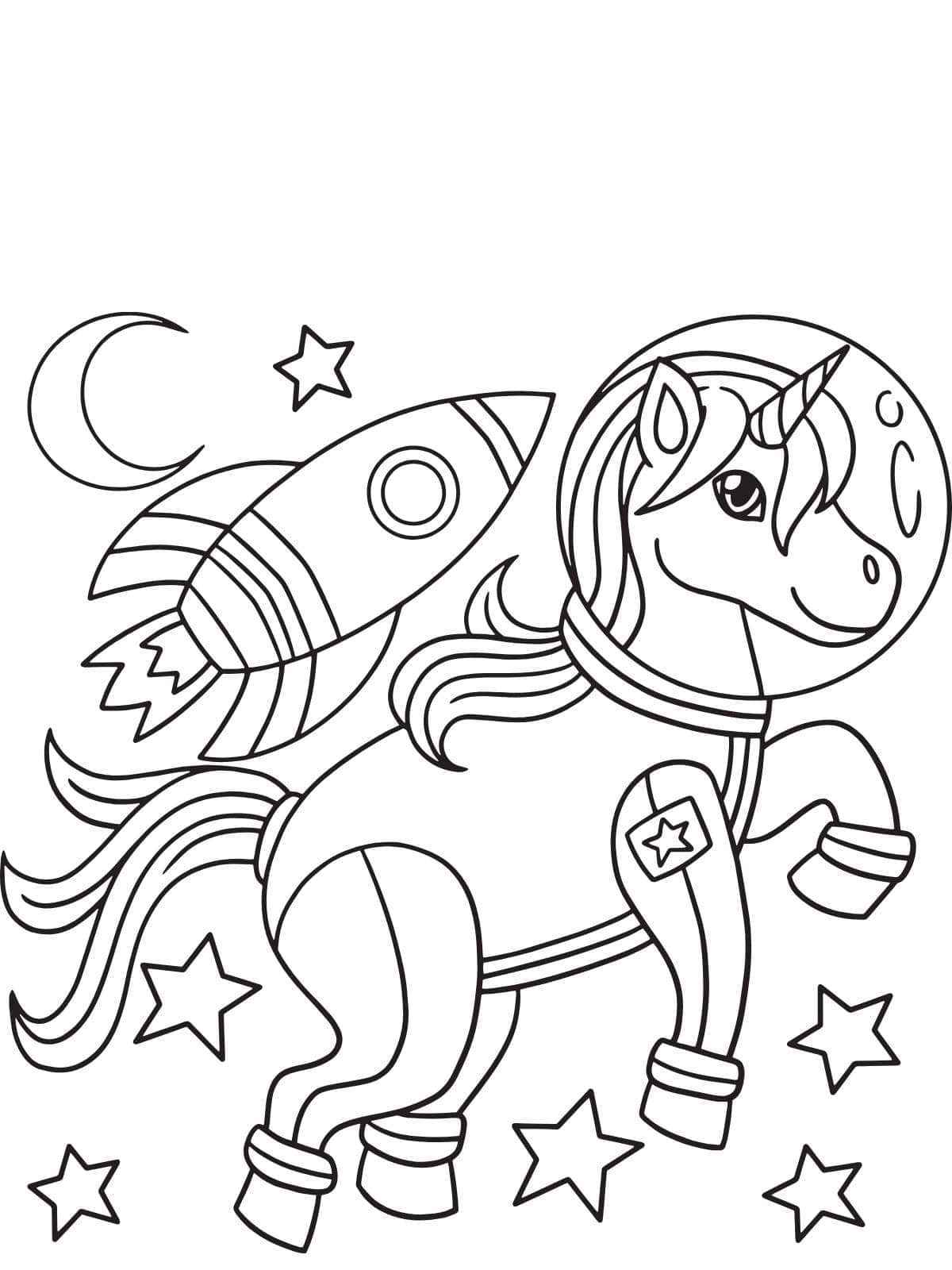 Simple Space Unicorn Coloring Pages For Kids