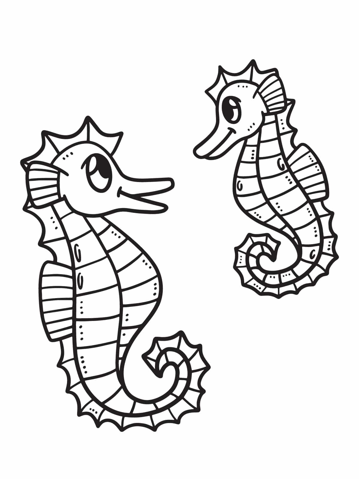 Simple Two Seahorse Outline Coloring Pages