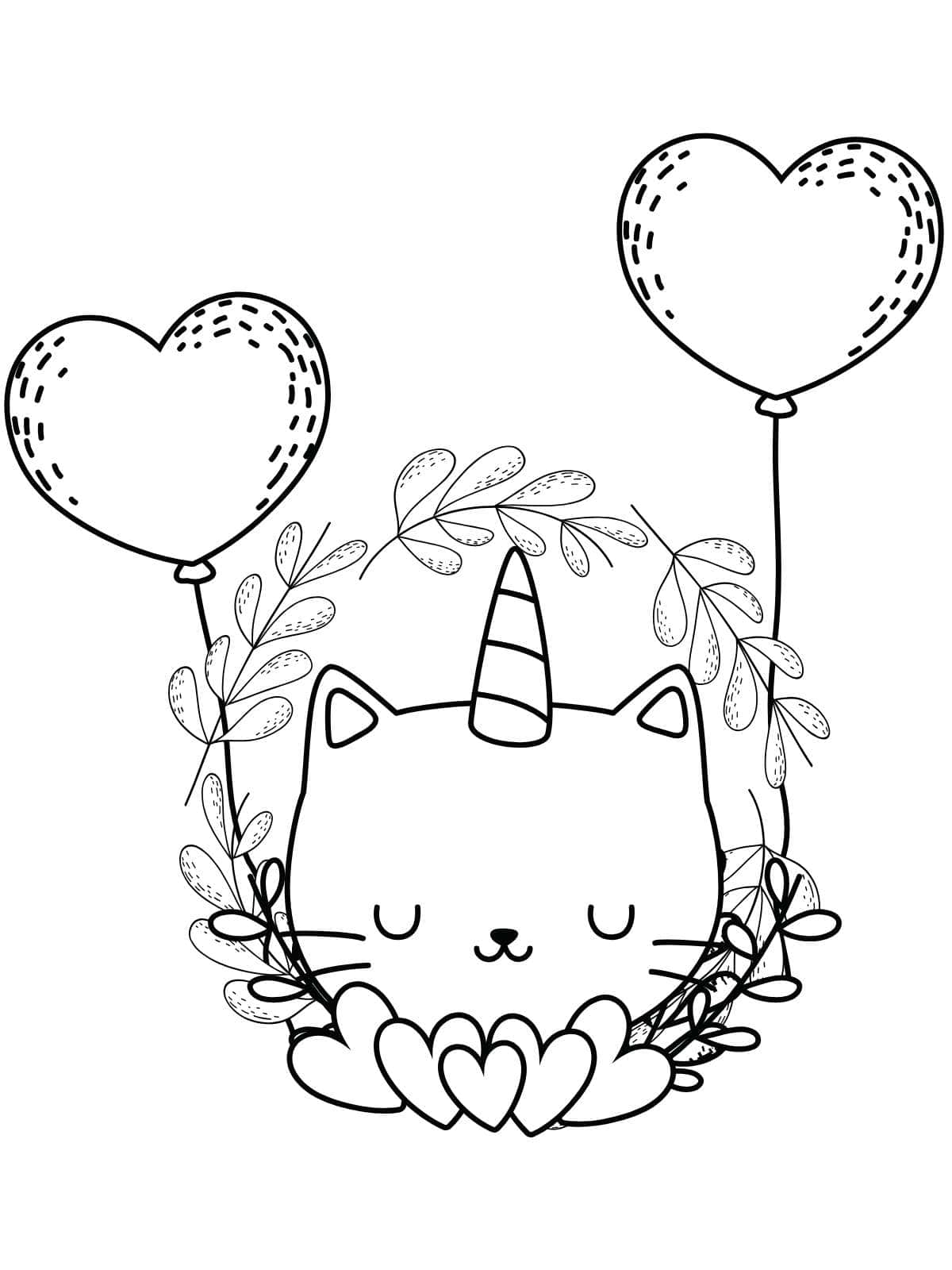 Sleeping Cat Unicorn Coloring Page