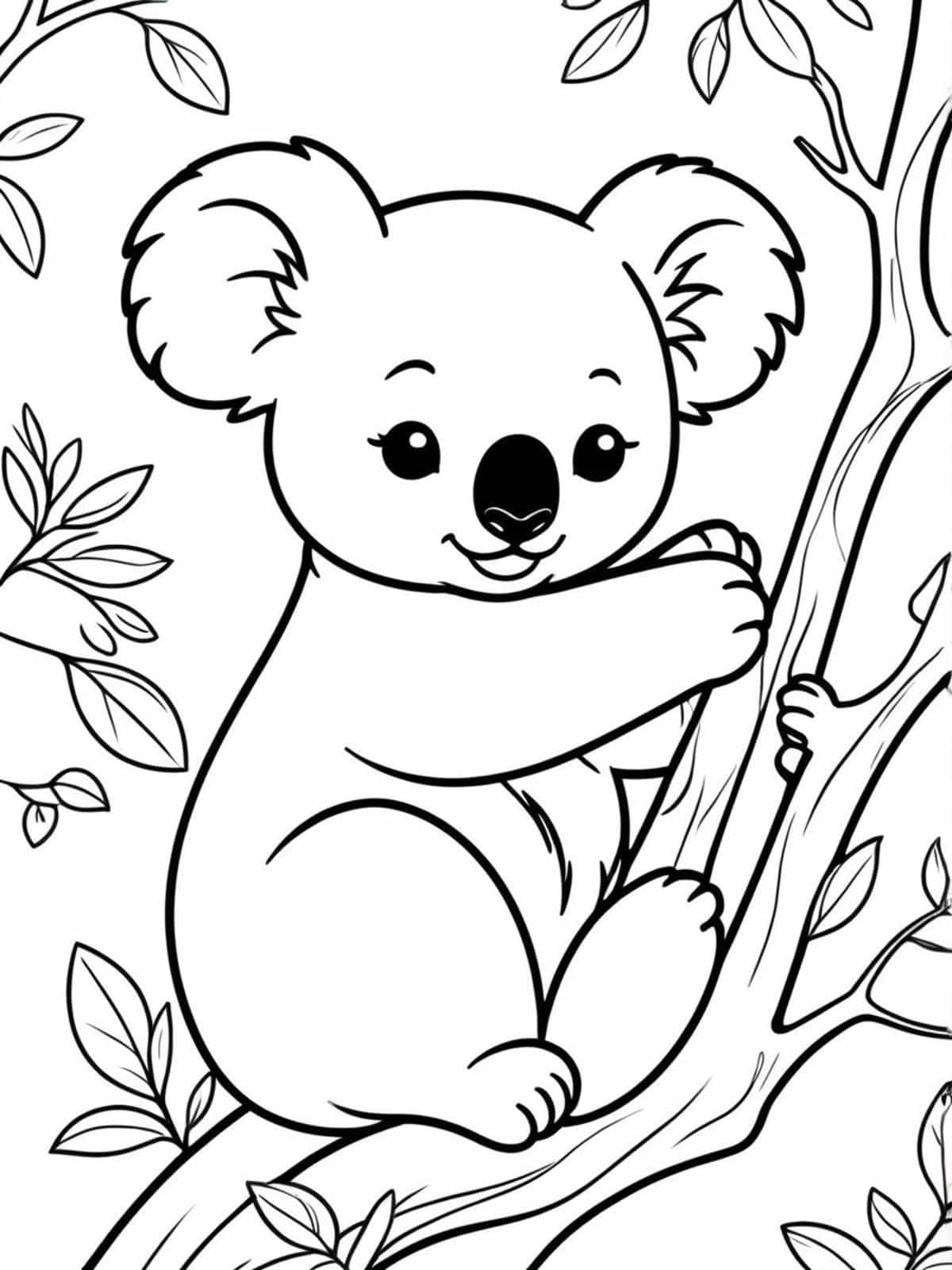 Sleepy Koala Hugging A Branch Coloring Pages For Kids