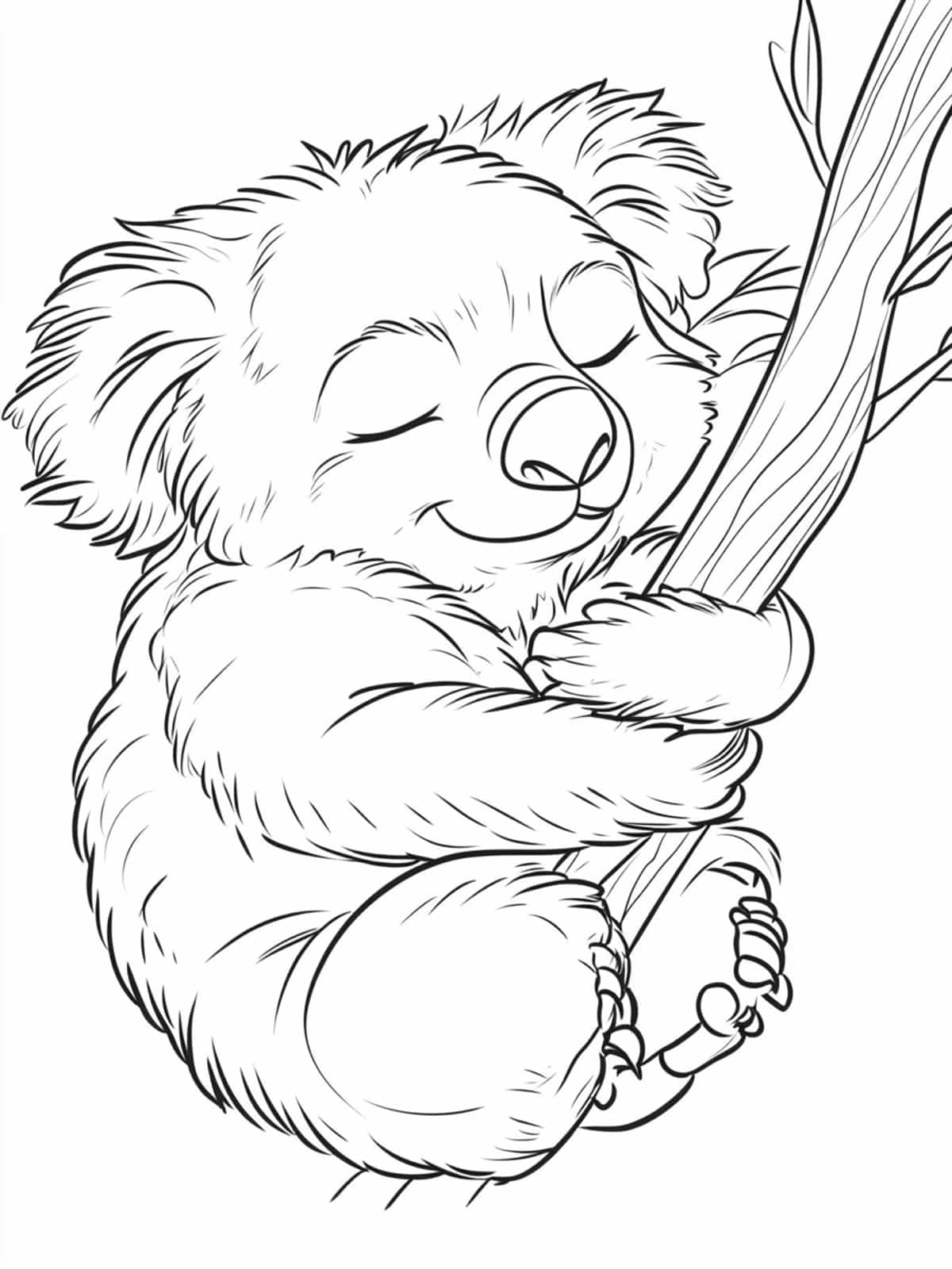 Sleepy Koala Hugging A Branch Coloring Pages