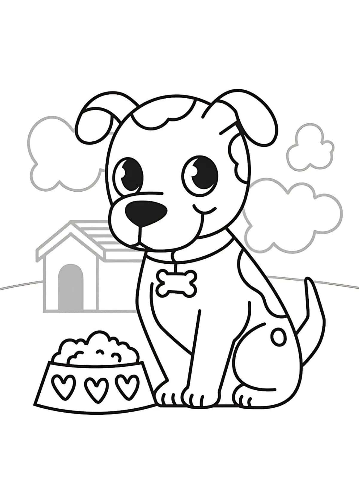 Smile Baby Dog With Bone Cartoon Coloring Pages