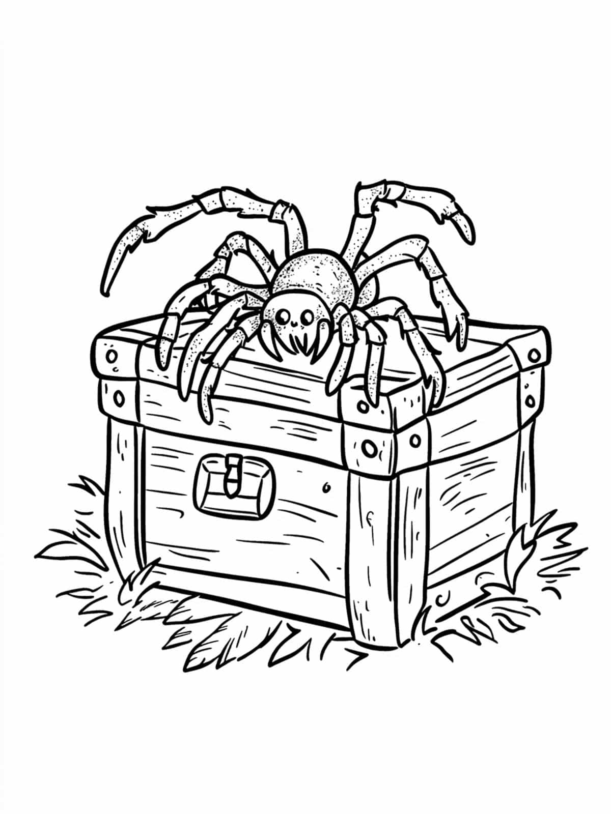 Spider And A Treasure Chest Coloring Page