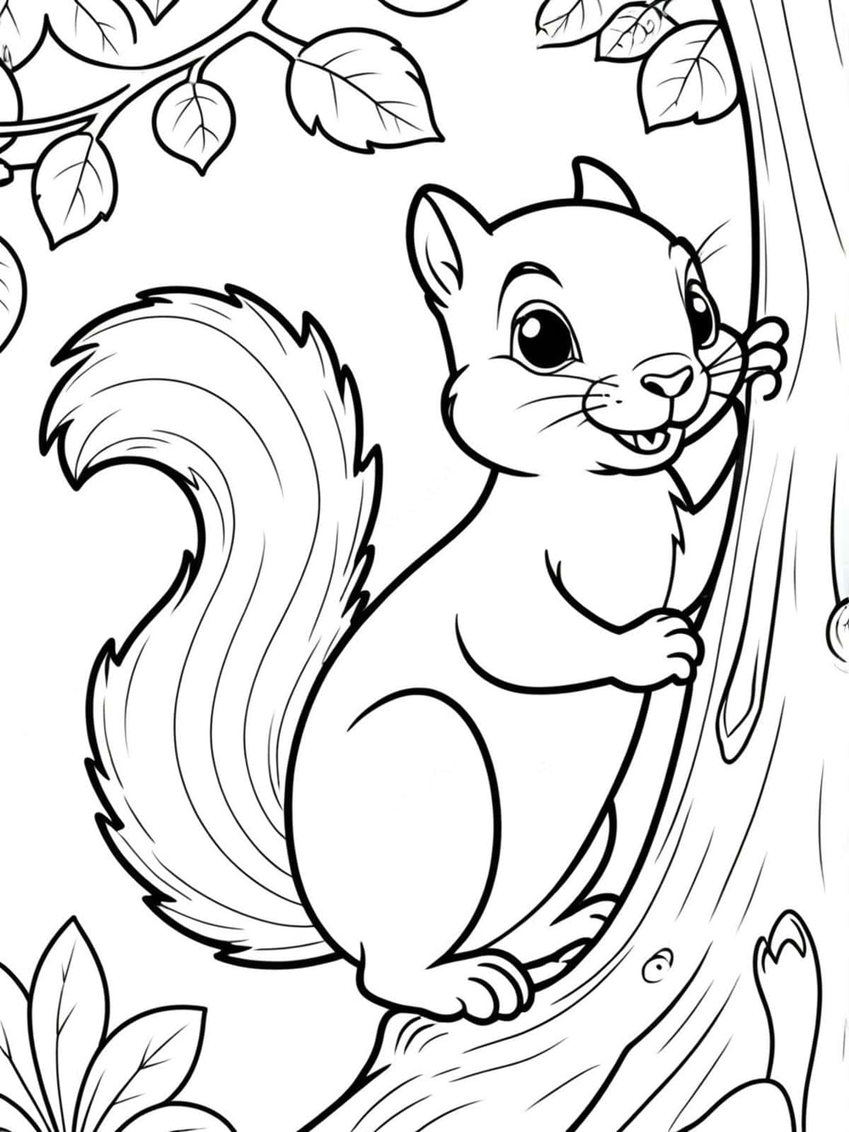 Squirrel Climbing A Tree Coloring Pages For Kids