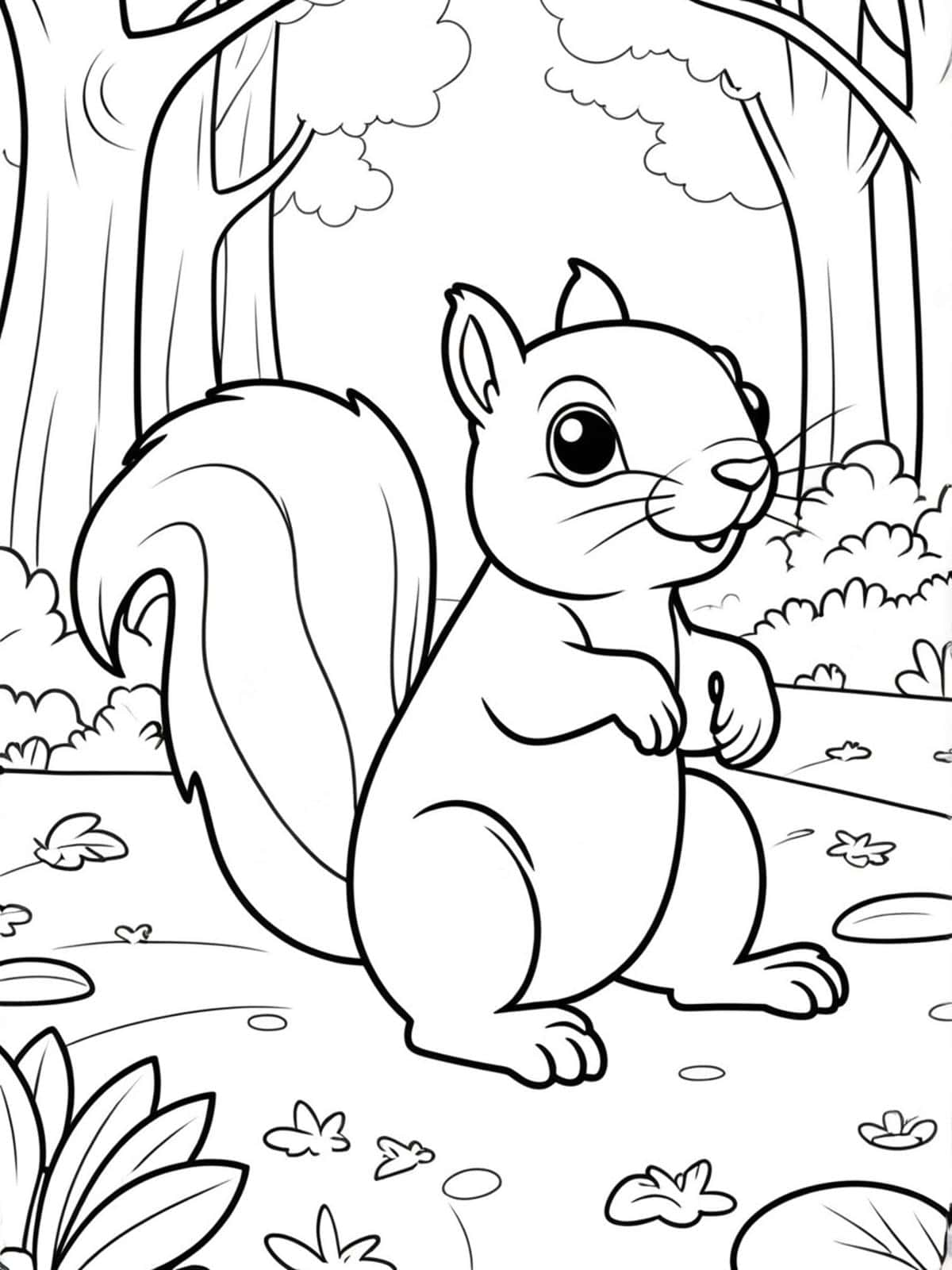 Squirrel Exploring A Park Coloring Pages For Kids