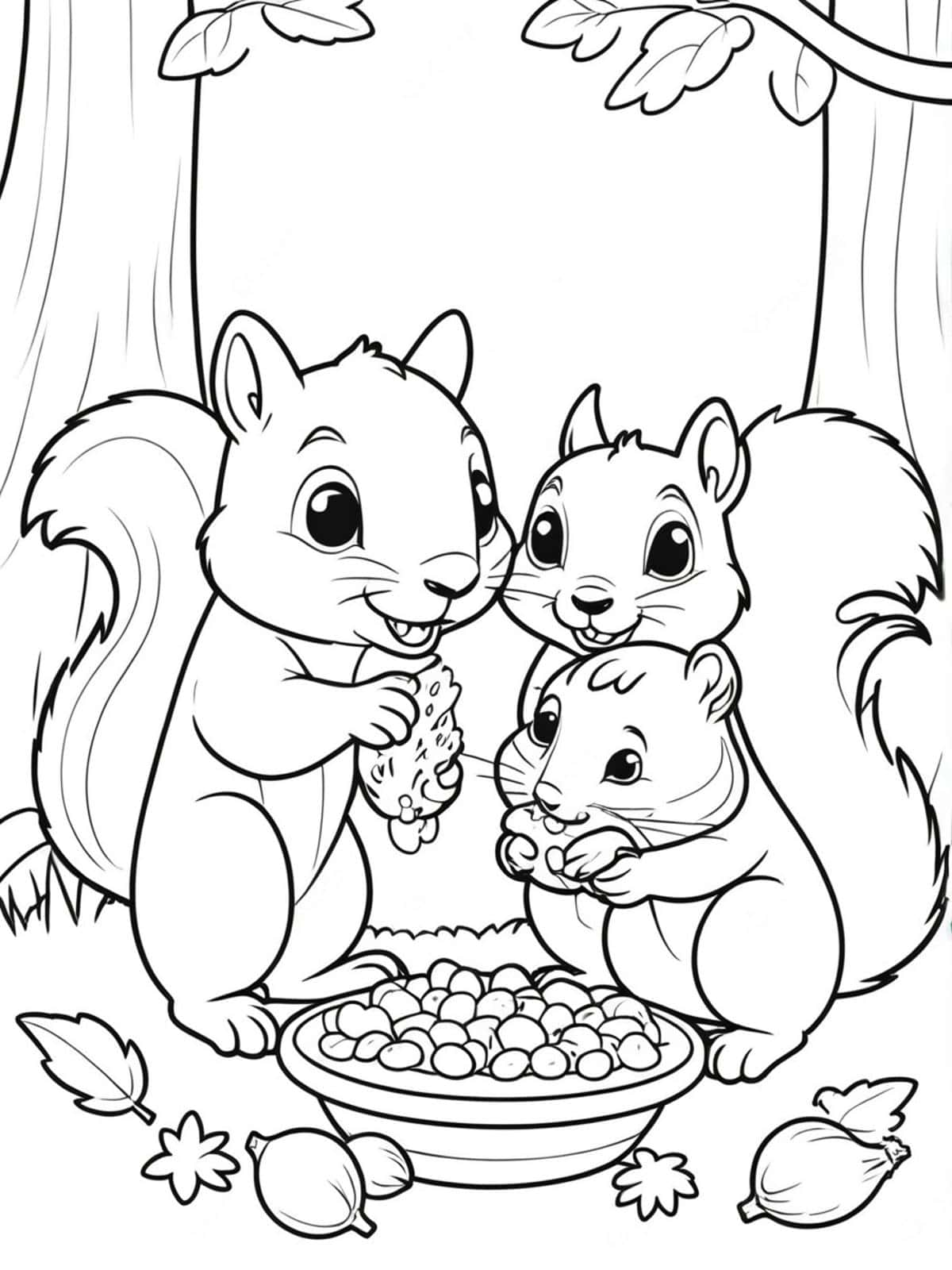 Squirrel Family Gathering Food Coloring Pages