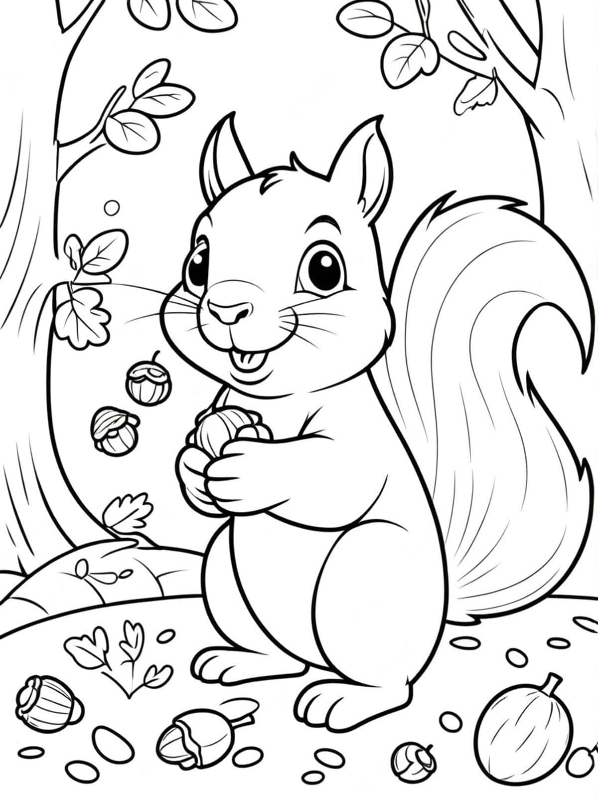 Squirrel Gathering Acorns Coloring Pages For Kids