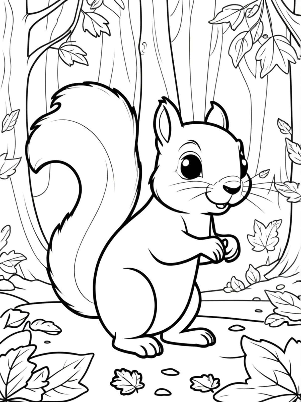 Squirrel In An Autumn Forest Coloring Pages