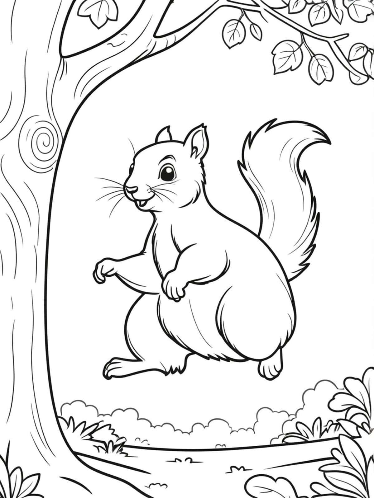 Squirrel Jumping From Tree To Tree Coloring Pages