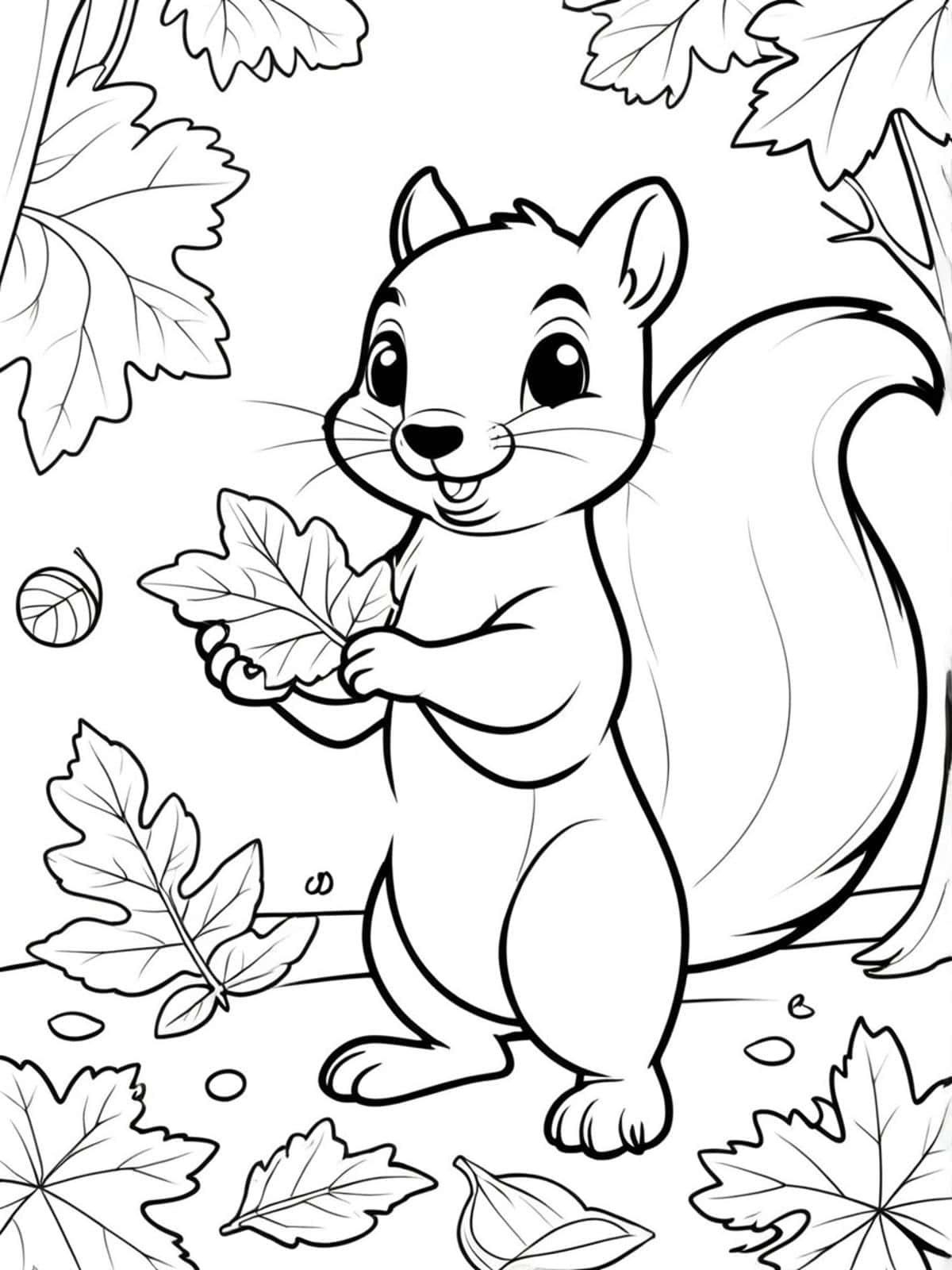 Squirrel Playing With Leaves In Fall Coloring Pages