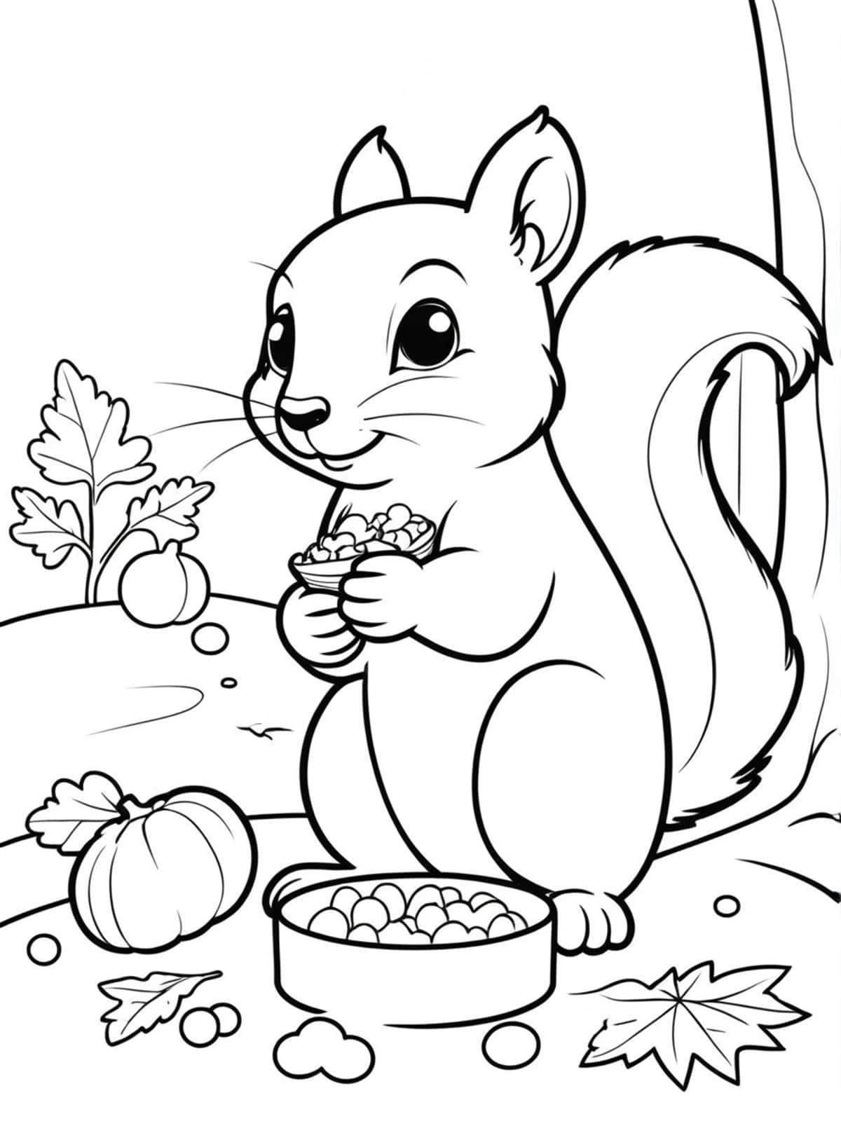 Squirrel Storing Food For Winter Coloring Pages