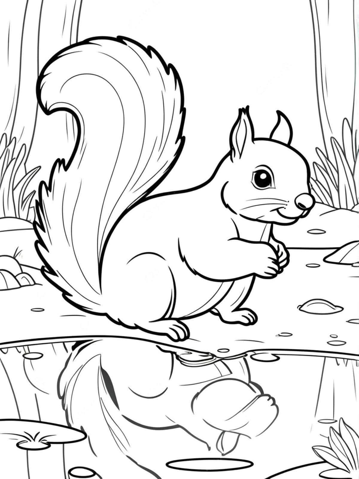 Squirrel With Its Reflection In A Pond Coloring Pages