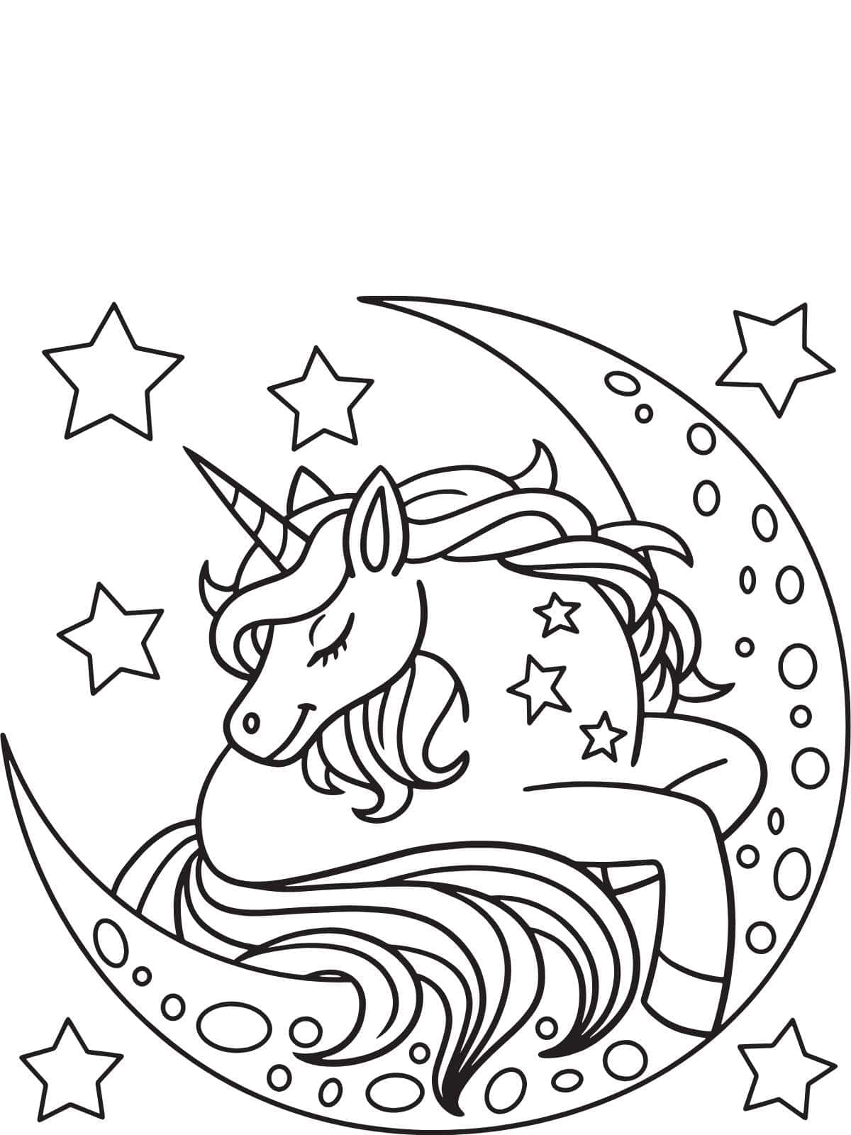 Star Moon With Unicorn Coloring Pages For Kids