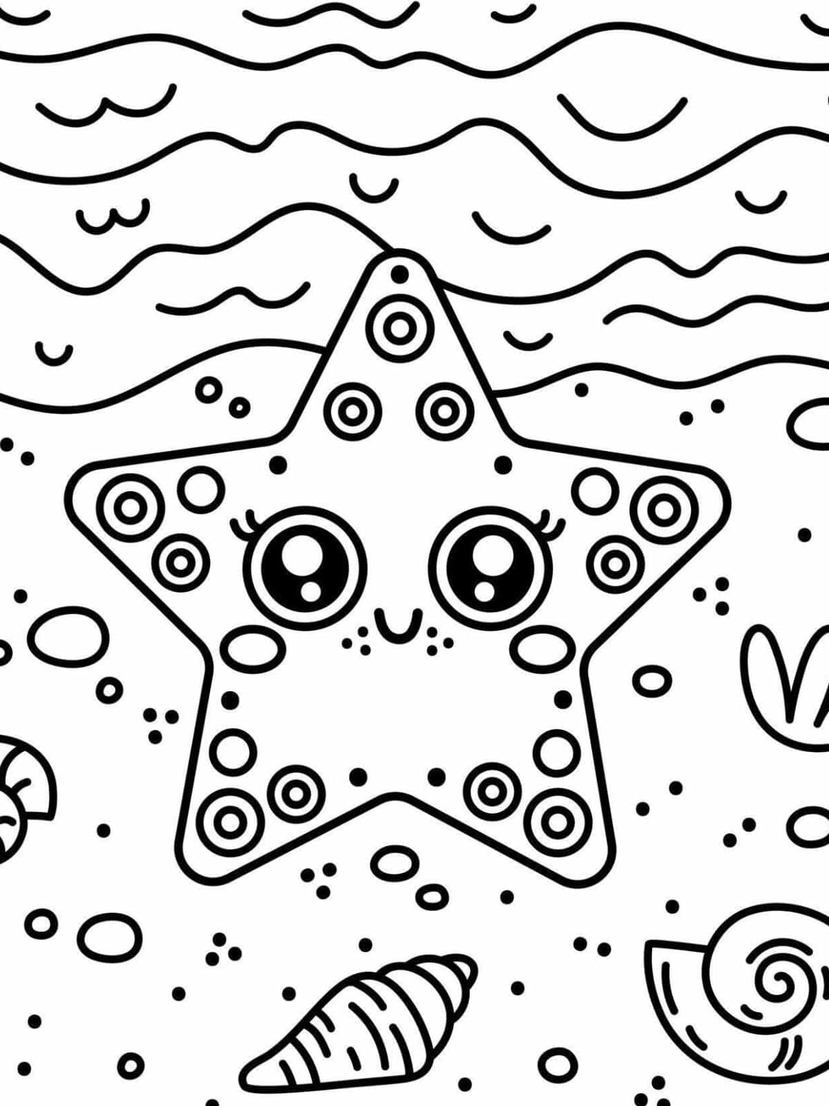 Starfish On Beach Coloring Page