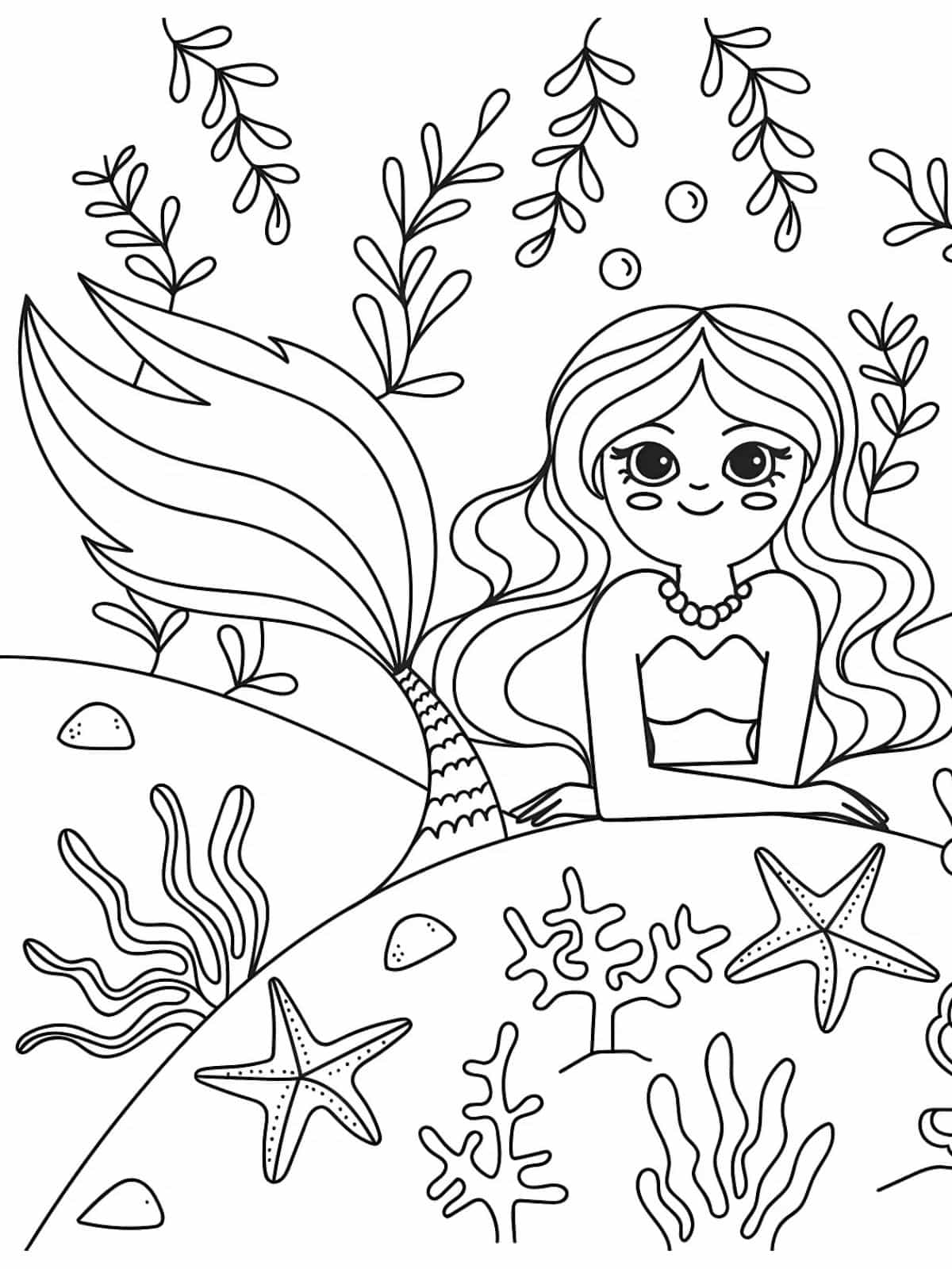 Starfish With Coral Reef Coloring Page