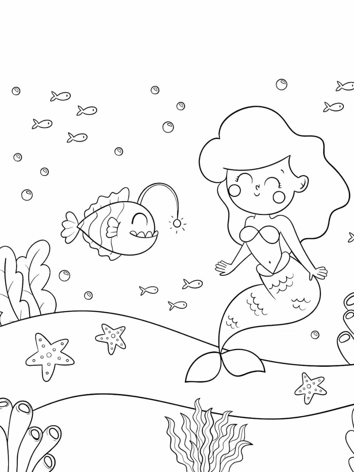 Starfish With Mermaid Coloring Page