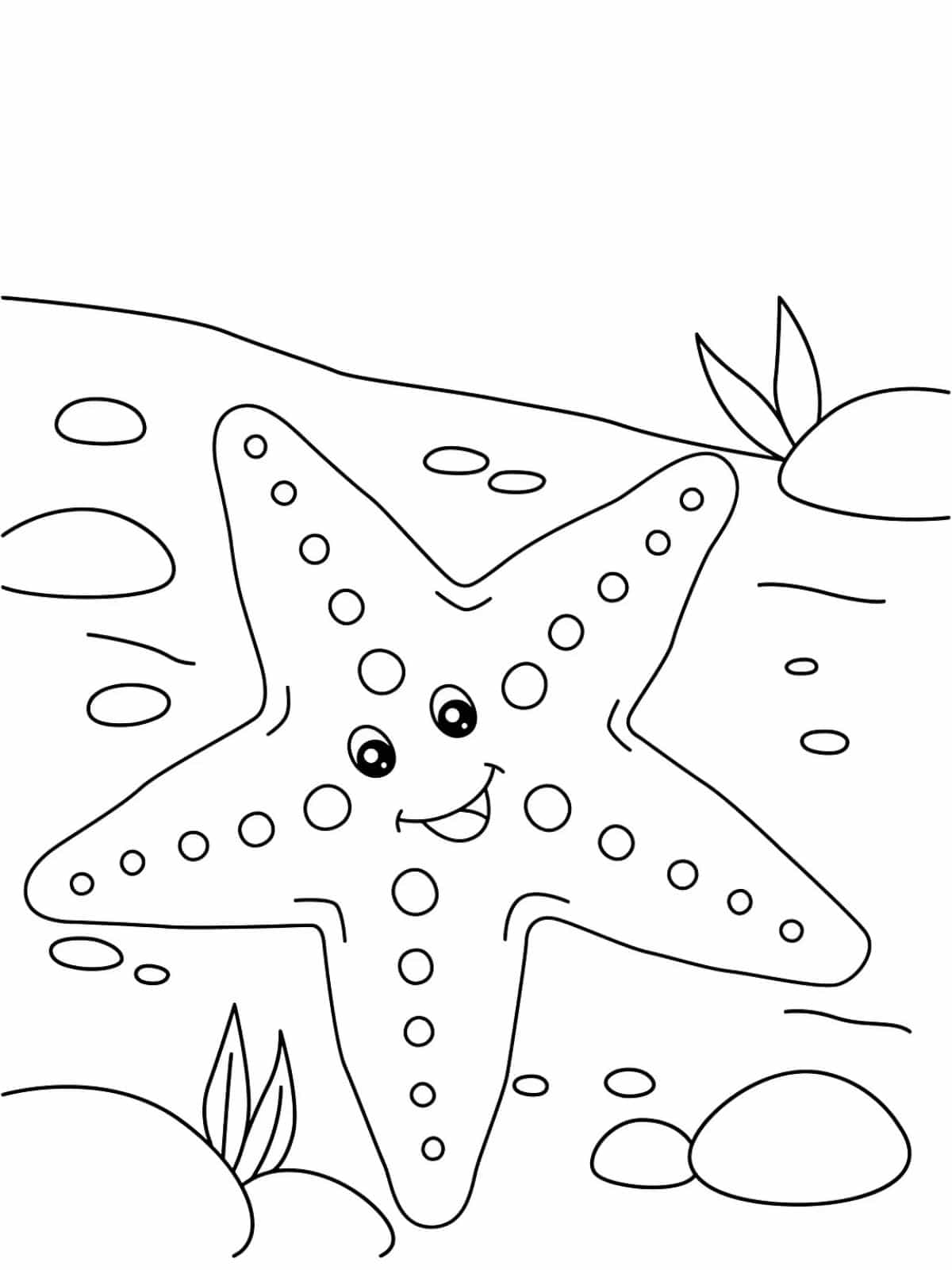 Starfish With Rock Coloring Page