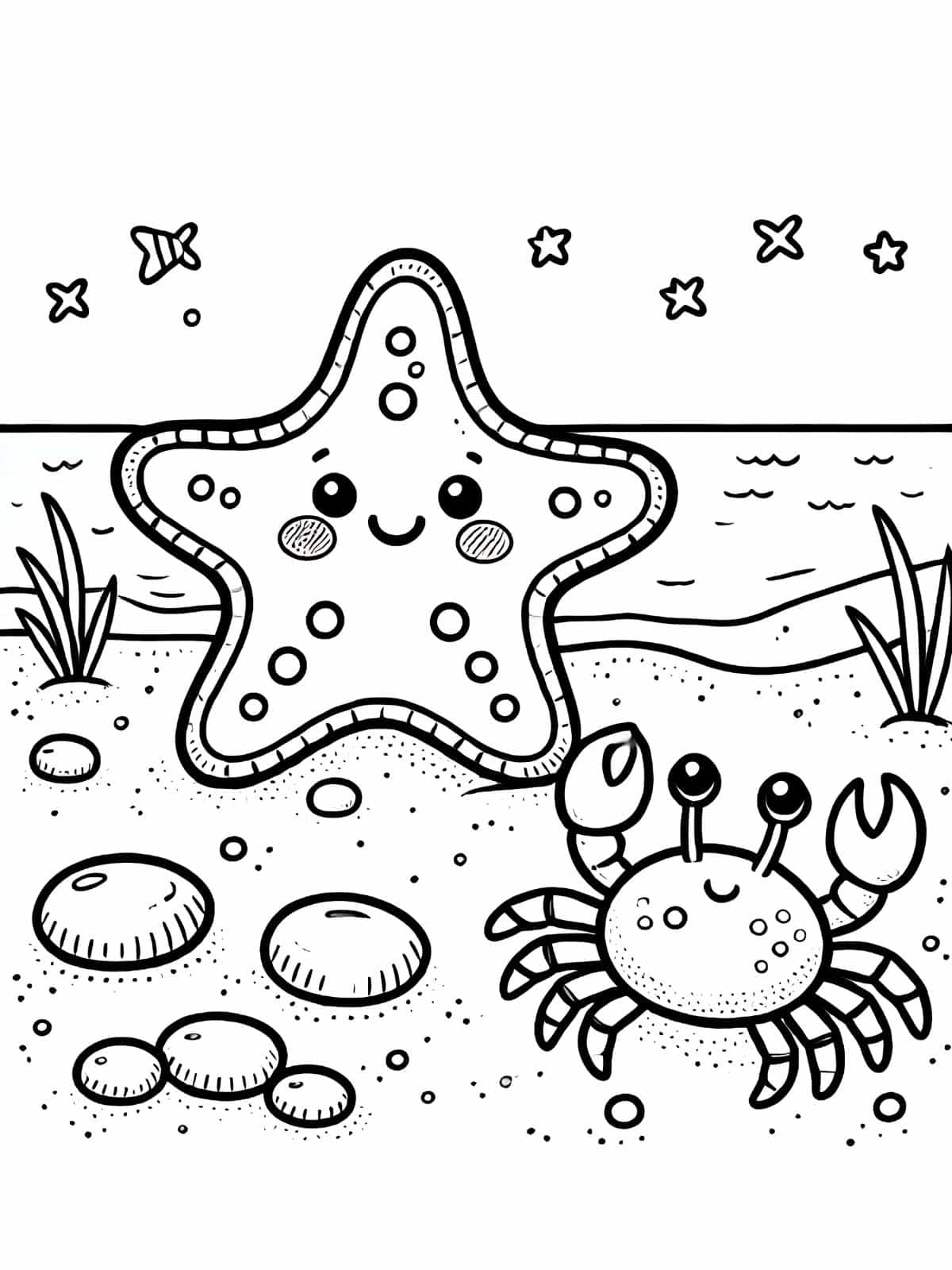 Starfish With Sand Coloring Page