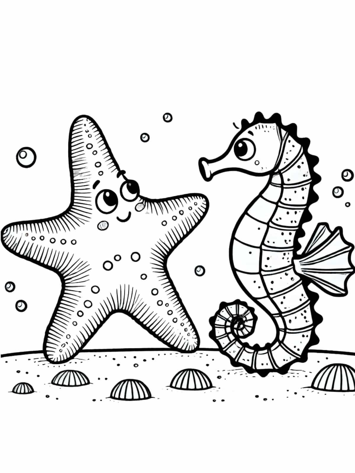 Starfish With Sea Horse Coloring Page