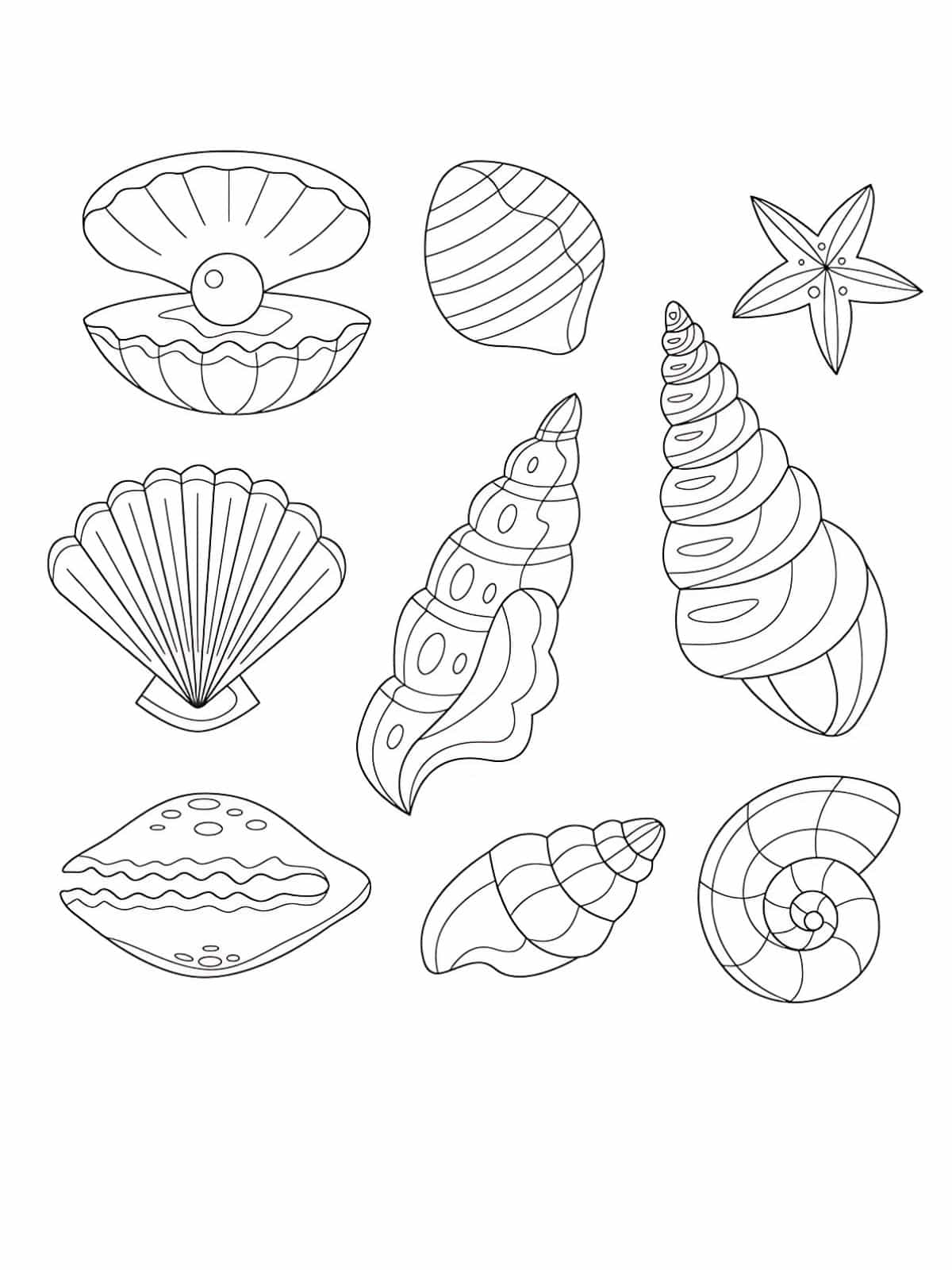 Starfish With Seashell Coloring Page