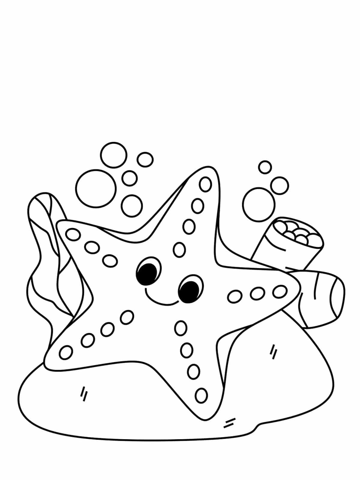 Starfish With Seaweed Coloring Page