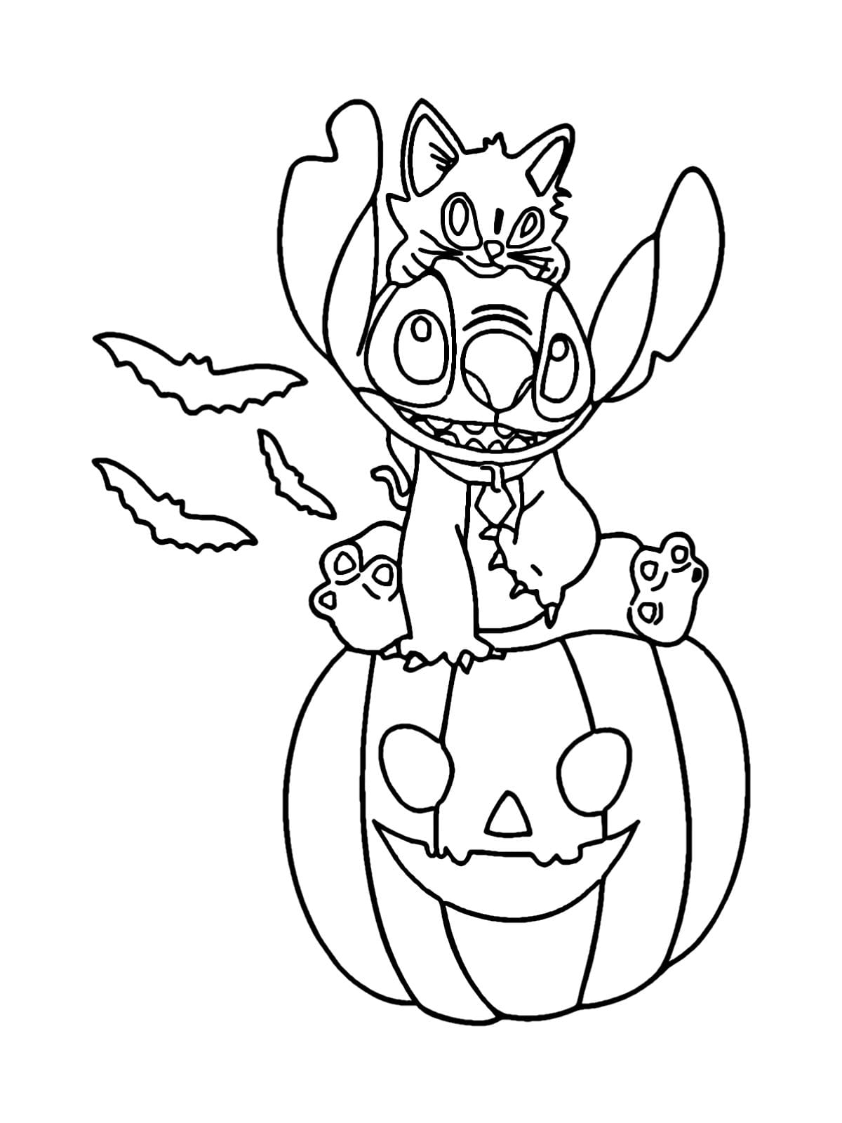 Stitch Sitting On Pumpkin Coloring Pages