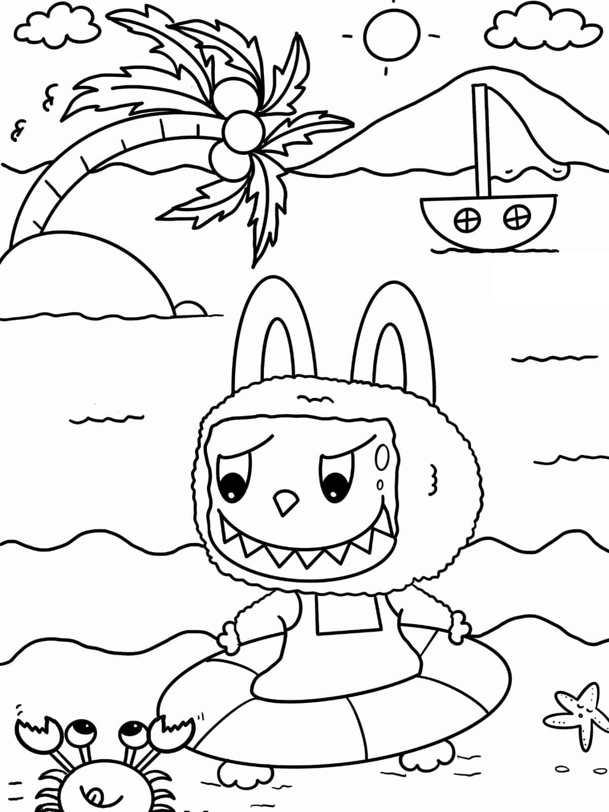 Summer Labubu Coloring Pages For Kids